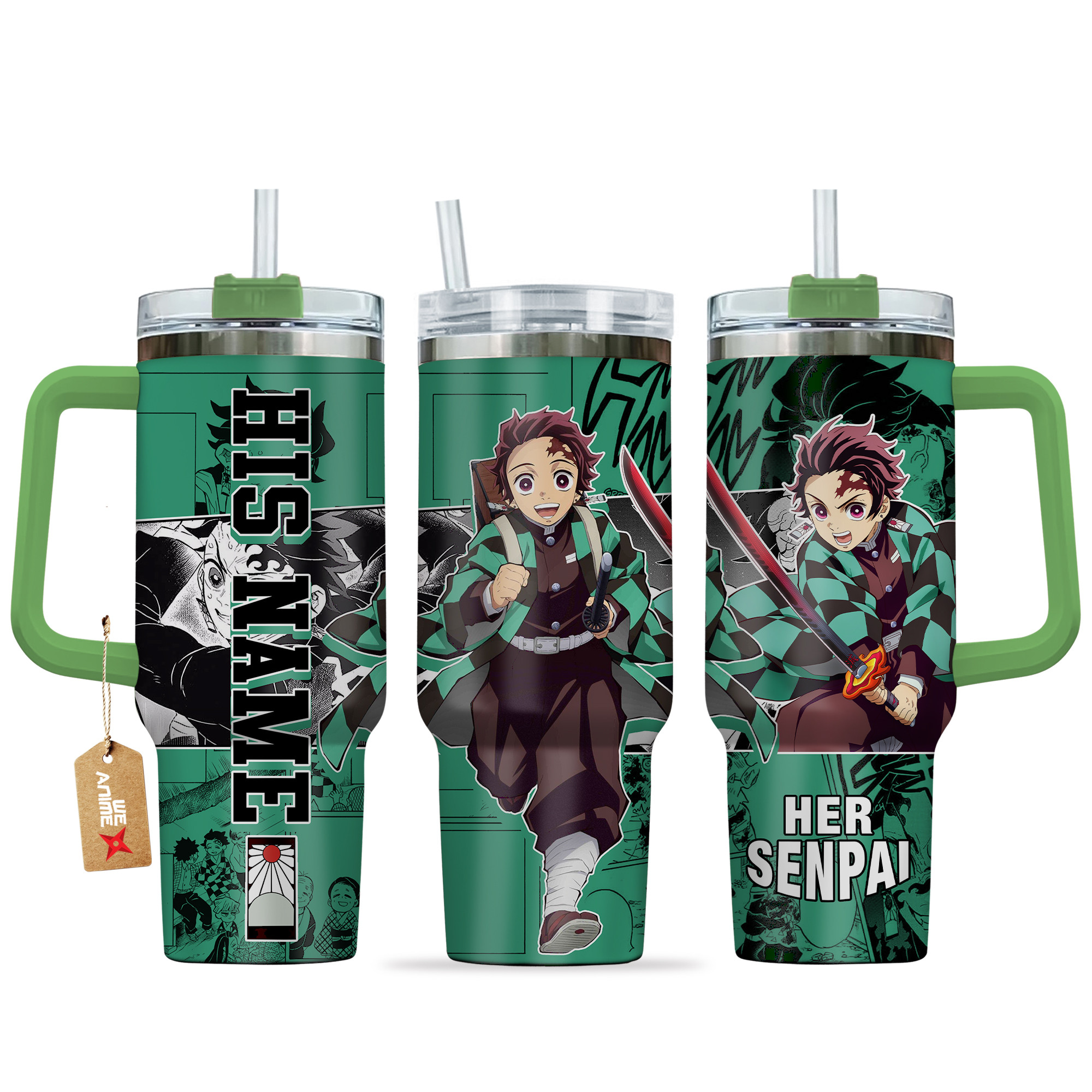 Tanjiro Kamado Demon Slayer Anime Custom Stanley Quencher 40oz Stainless Steel Tumbler With Handle