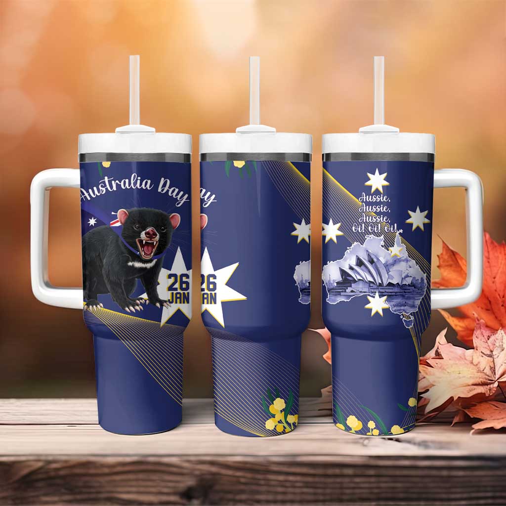 Tasimania Devil Australia Day Aussie Aussie Aussie Oi! Oi! Oi! - Blue Custom Stanley Quencher 40oz Stainless Steel Tumbler With Handle