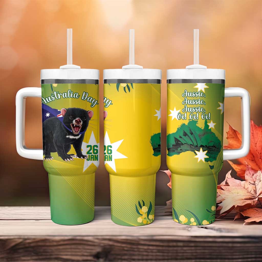 Tasimania Devil Australia Day Aussie Aussie Aussie Oi! Oi! Oi! - Green Custom Stanley Quencher 40oz Stainless Steel Tumbler With Handle