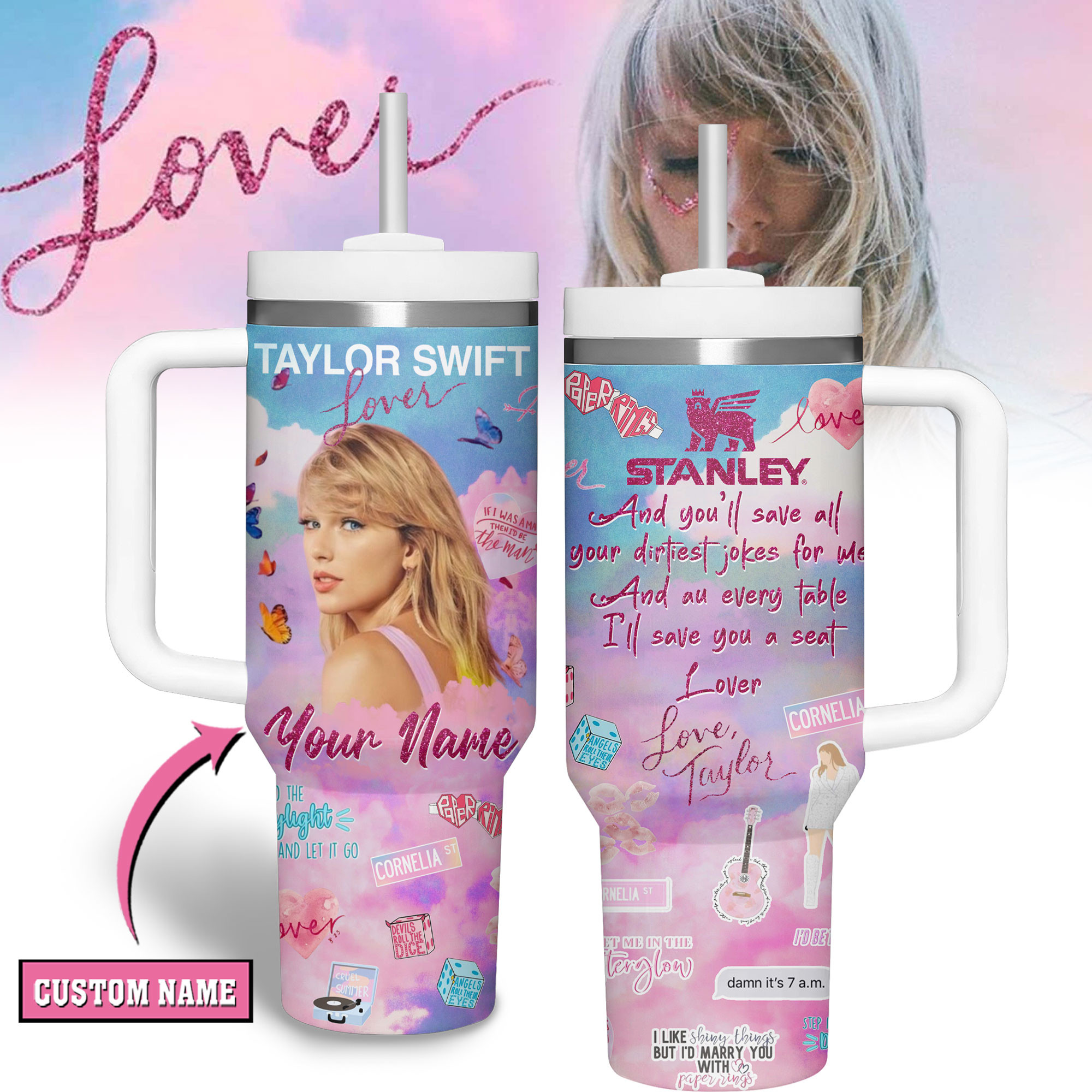 Taylor Swift Music Custom Stanley Quencher 40oz Stainless Steel Tumbler With Handle