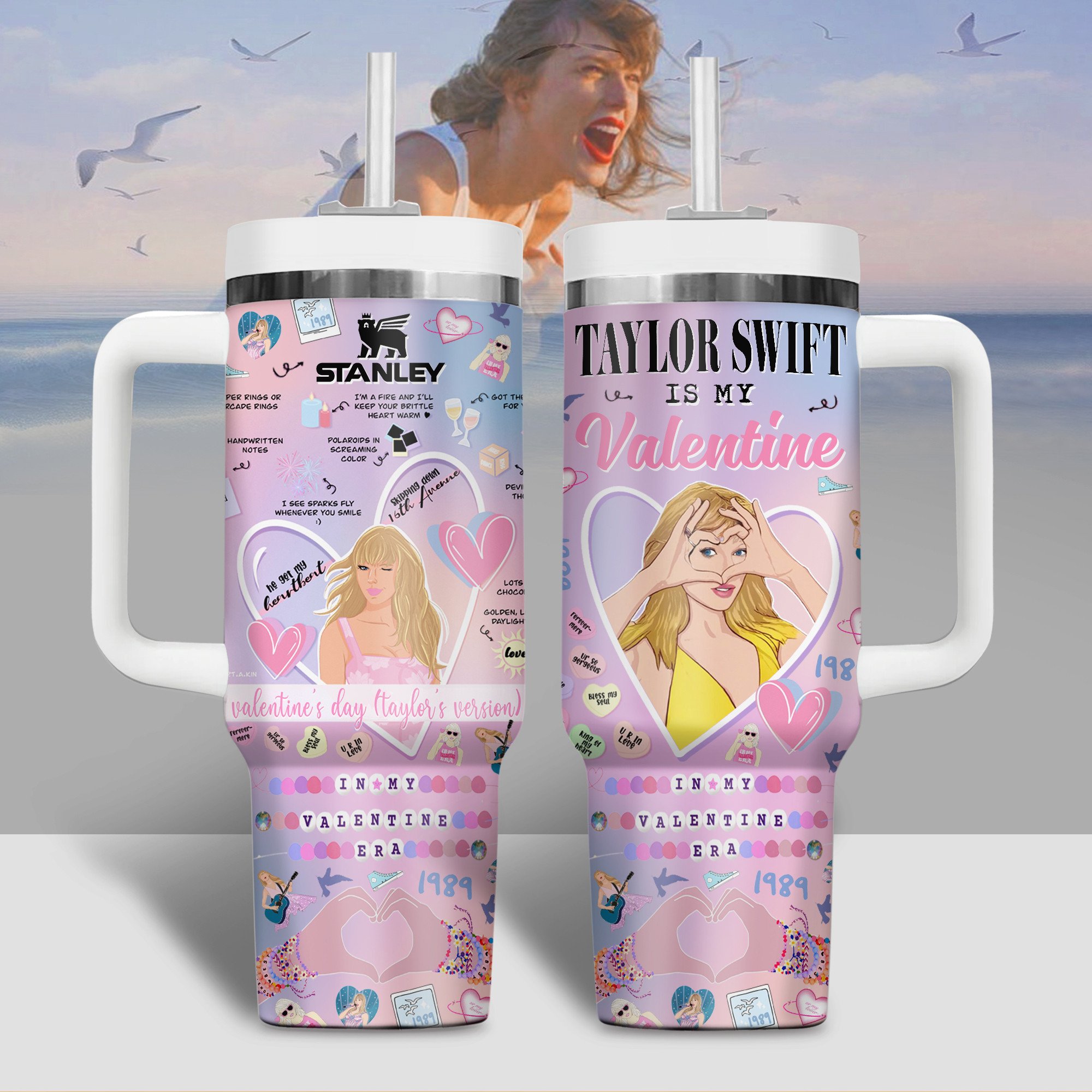 Taylor Swift Music Valentine Custom Stanley Quencher 40oz Stainless Steel Tumbler With Handle