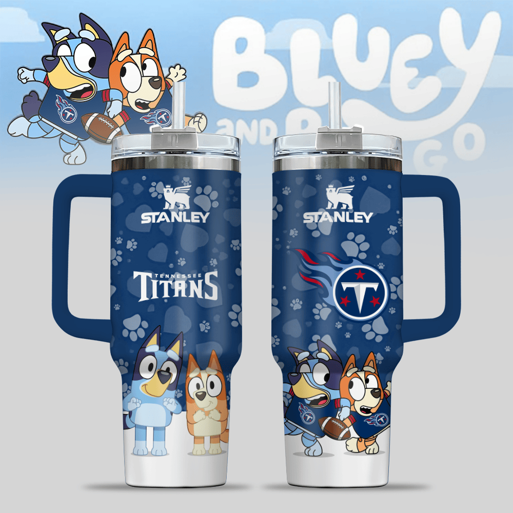 Tennessee Titans NFL x Bluey Custom Stanley Quencher 40oz Stainless Steel Tumbler With Handle
