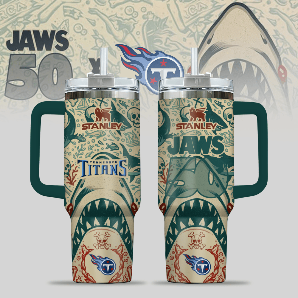 Tennessee Titans NFL x JAWS Custom Stanley Quencher 40oz Stainless Steel Tumbler With Handle
