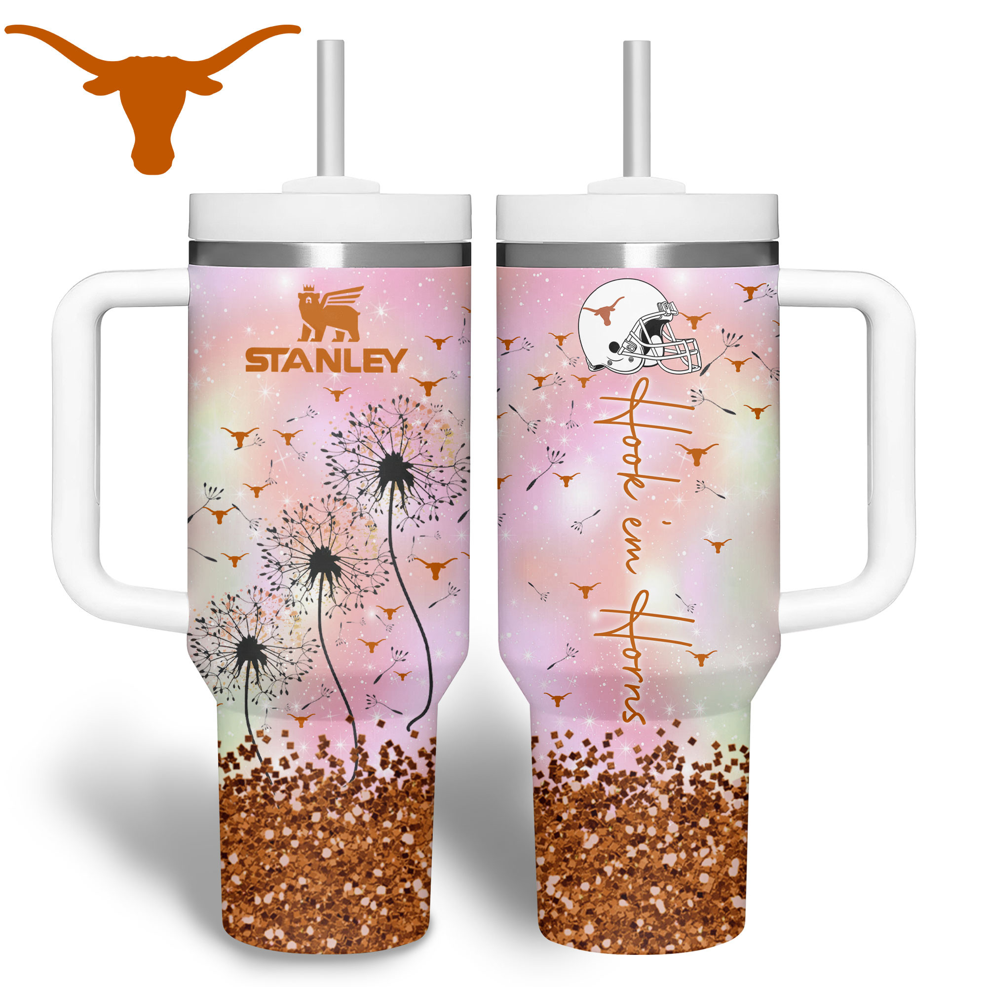 Texas Longhorns NCAA Sports Custom Stanley Quencher 40oz Stainless Steel Tumbler With Handle