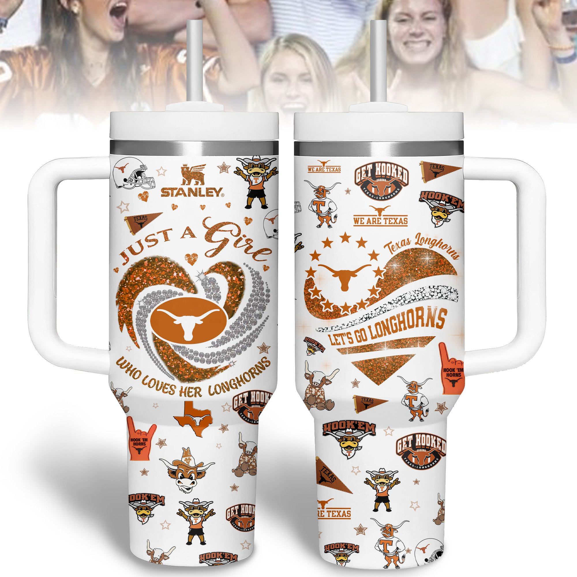 Texas Longhorns NCAA Sports Custom Stanley Quencher 40oz Stainless Steel Tumbler With Handle