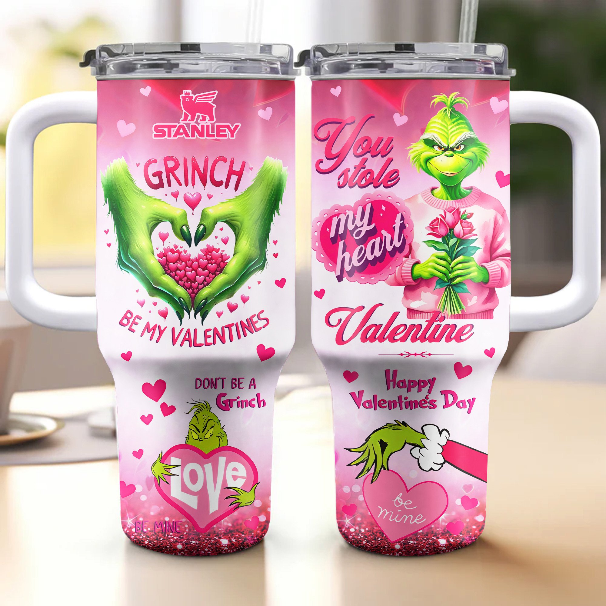 The Grinch Movies Valentine Custom Stanley Quencher 40oz Stainless Steel Tumbler With Handle