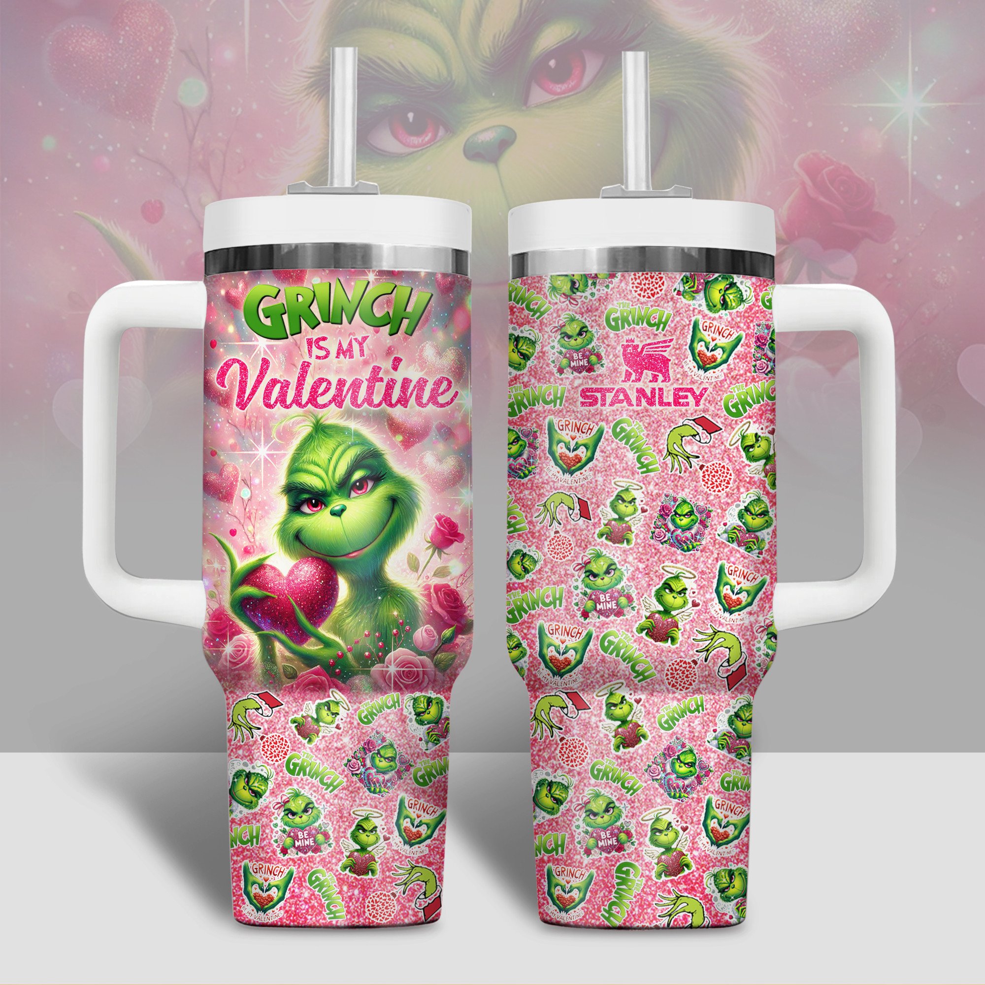 The Grinch Movies Valentine Custom Stanley Quencher 40oz Stainless Steel Tumbler With Handle