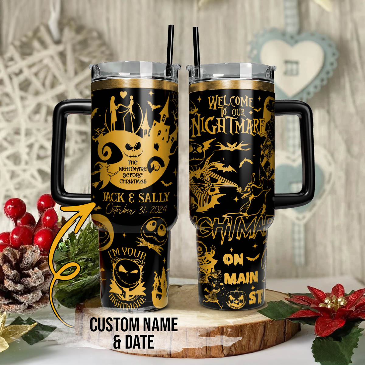 The Nightmare Before Christmas Movies Custom Stanley Quencher 40oz Stainless Steel Tumbler With Handle