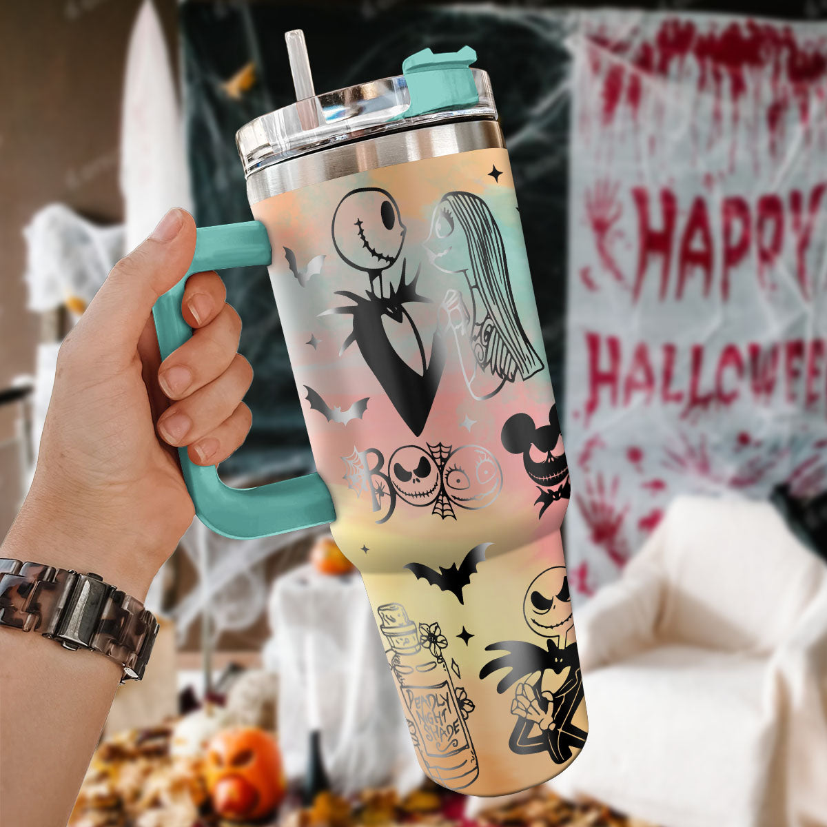The Nightmare Before Christmas Movies Custom Stanley Quencher 40oz Stainless Steel Tumbler With Handle