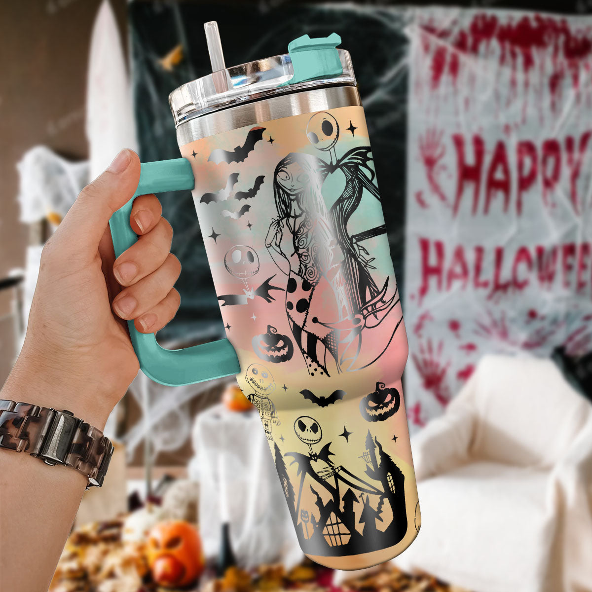 The Nightmare Before Christmas Movies Custom Stanley Quencher 40oz Stainless Steel Tumbler With Handle