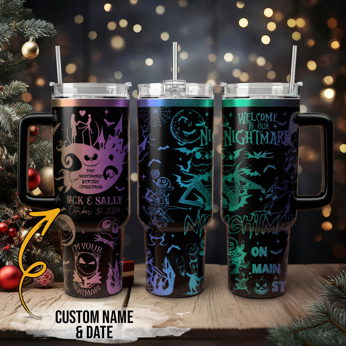 The Nightmare Before Christmas Movies Custom Stanley Quencher 40oz Stainless Steel Tumbler With Handle