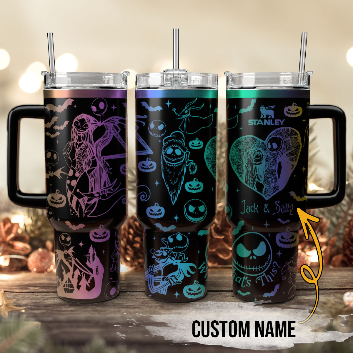 The Nightmare Before Christmas Movies Custom Stanley Quencher 40oz Stainless Steel Tumbler With Handle