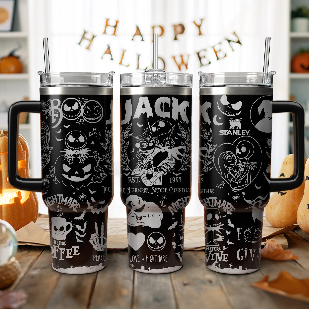 The Nightmare Before Christmas Movies Custom Stanley Quencher 40oz Stainless Steel Tumbler With Handle