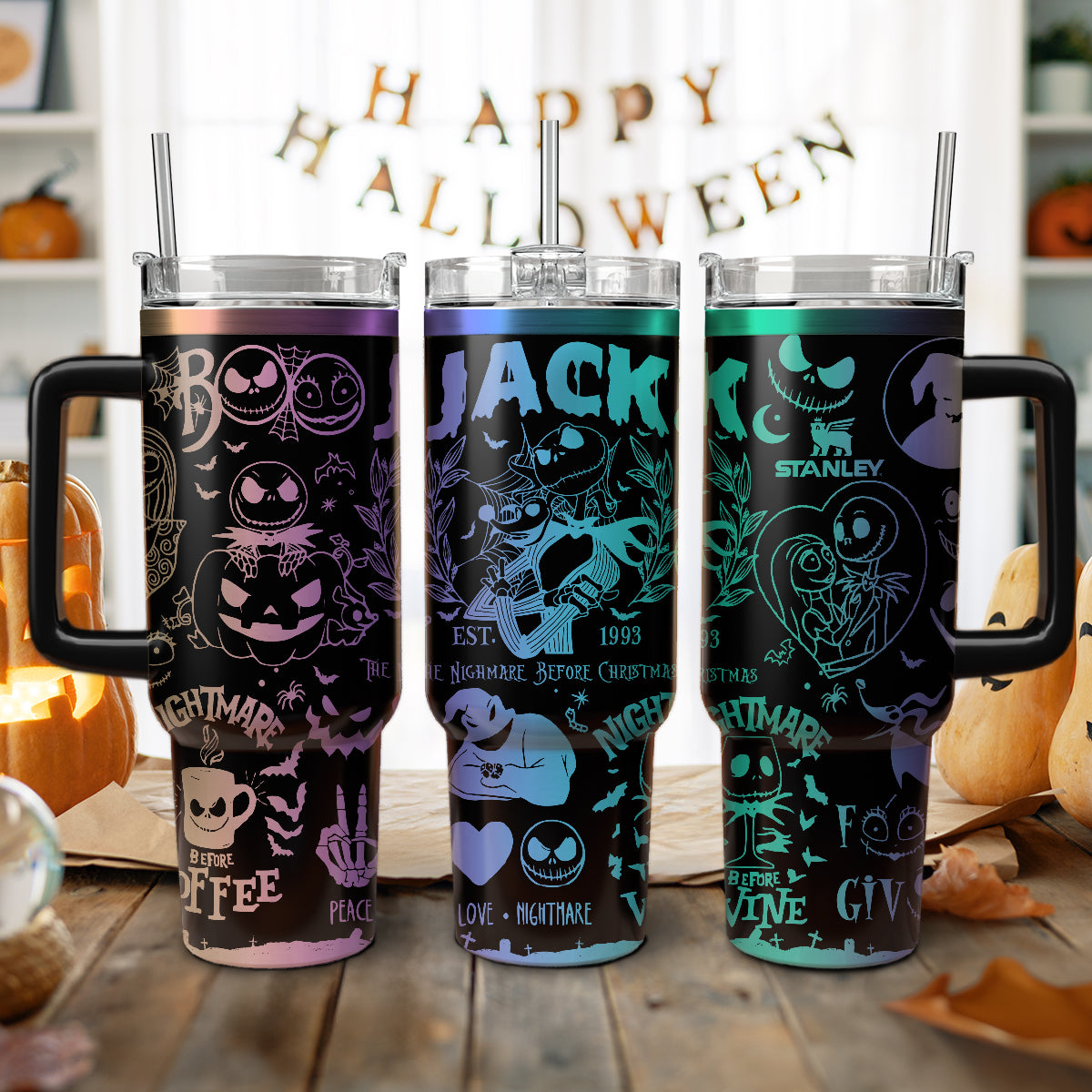 The Nightmare Before Christmas Movies Custom Stanley Quencher 40oz Stainless Steel Tumbler With Handle