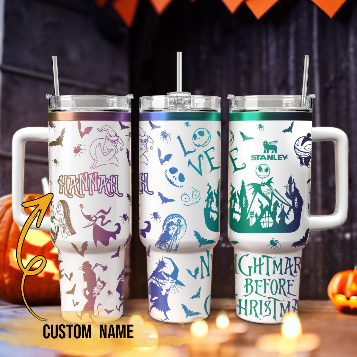 The Nightmare Before Christmas Movies Custom Stanley Quencher 40oz Stainless Steel Tumbler With Handle