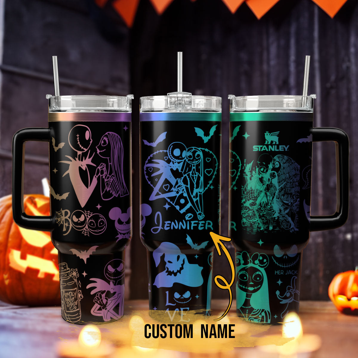 The Nightmare Before Christmas Movies Custom Stanley Quencher 40oz Stainless Steel Tumbler With Handle