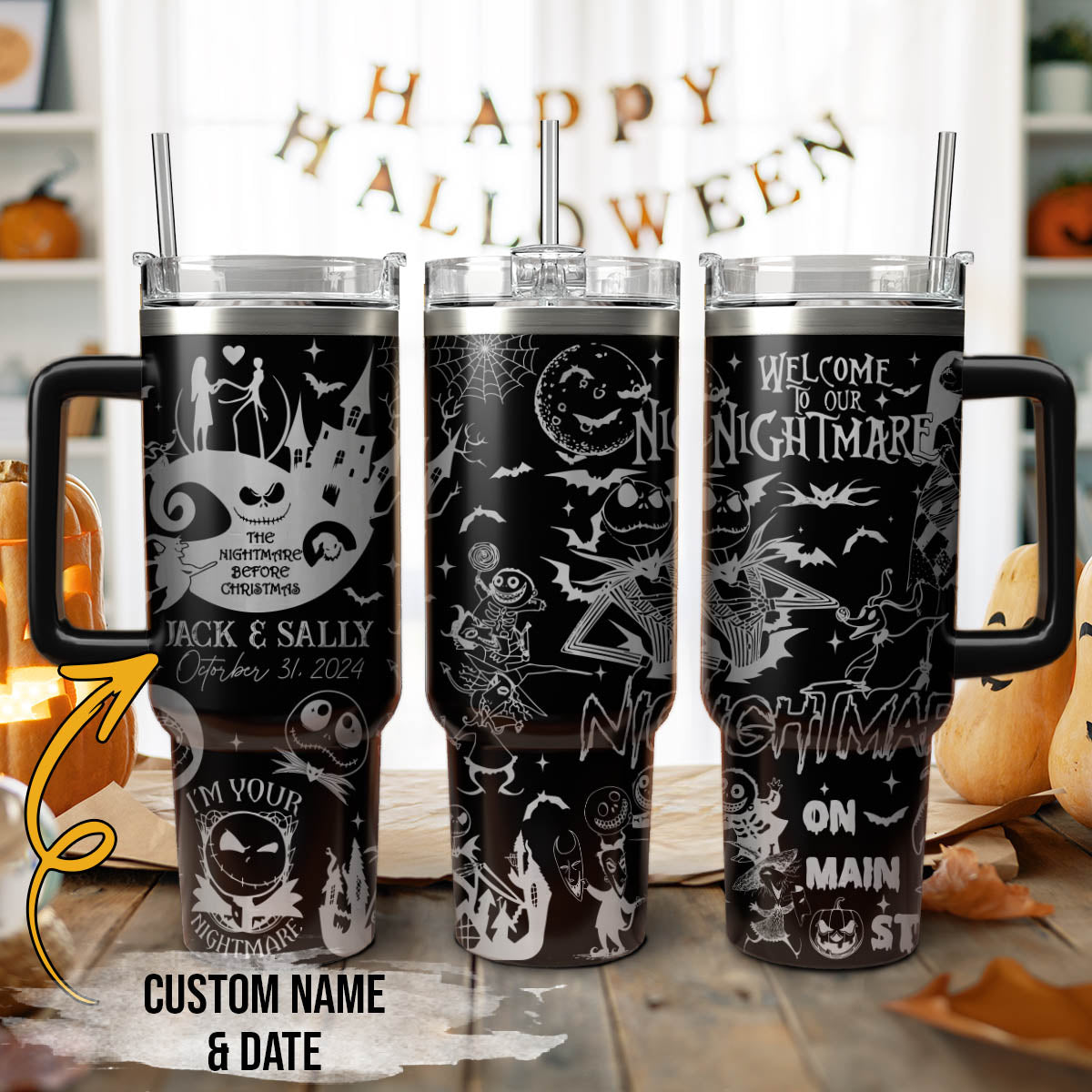 The Nightmare Before Christmas Movies Custom Stanley Quencher 40oz Stainless Steel Tumbler With Handle
