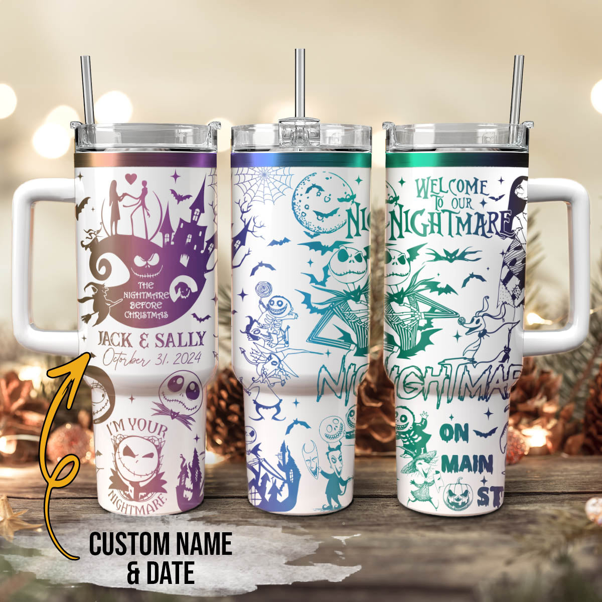 The Nightmare Before Christmas Movies Custom Stanley Quencher 40oz Stainless Steel Tumbler With Handle