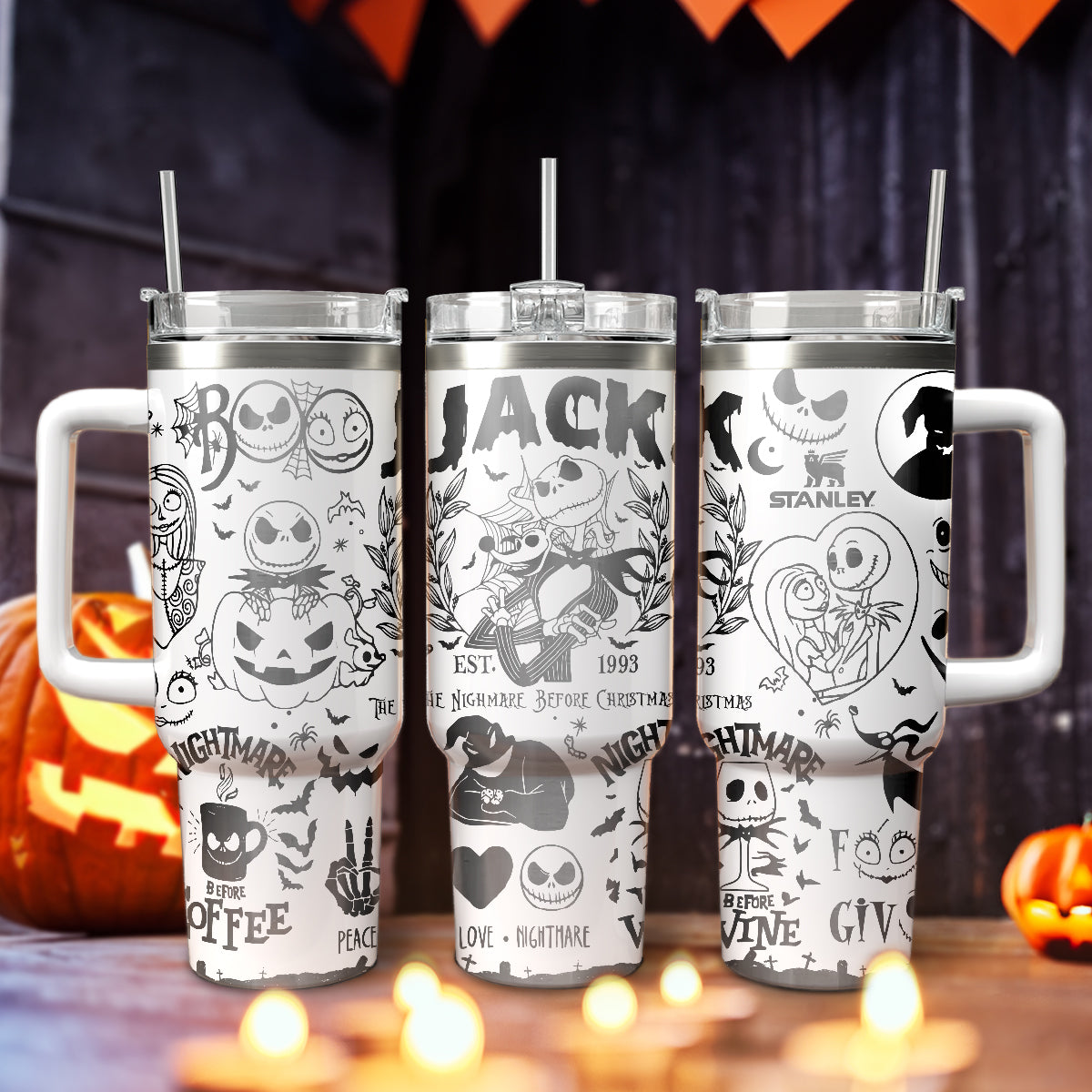 The Nightmare Before Christmas Movies Custom Stanley Quencher 40oz Stainless Steel Tumbler With Handle