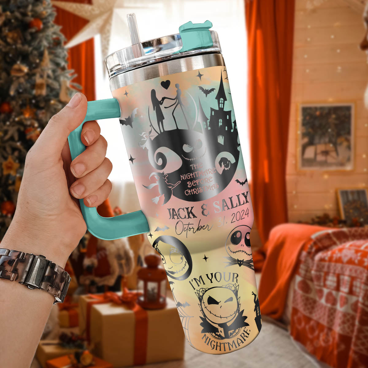 The Nightmare Before Christmas Movies Custom Stanley Quencher 40oz Stainless Steel Tumbler With Handle