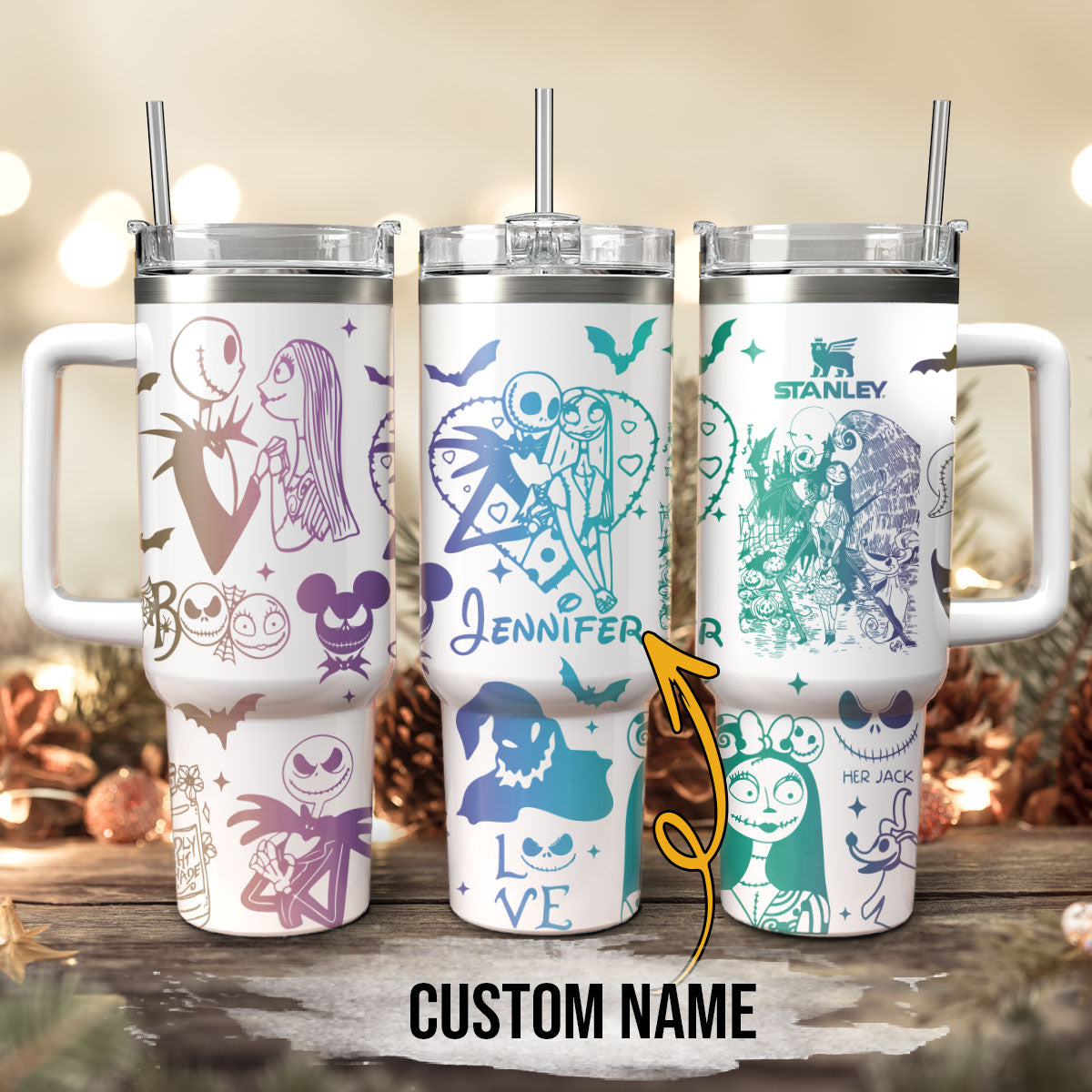 The Nightmare Before Christmas Movies Custom Stanley Quencher 40oz Stainless Steel Tumbler With Handle