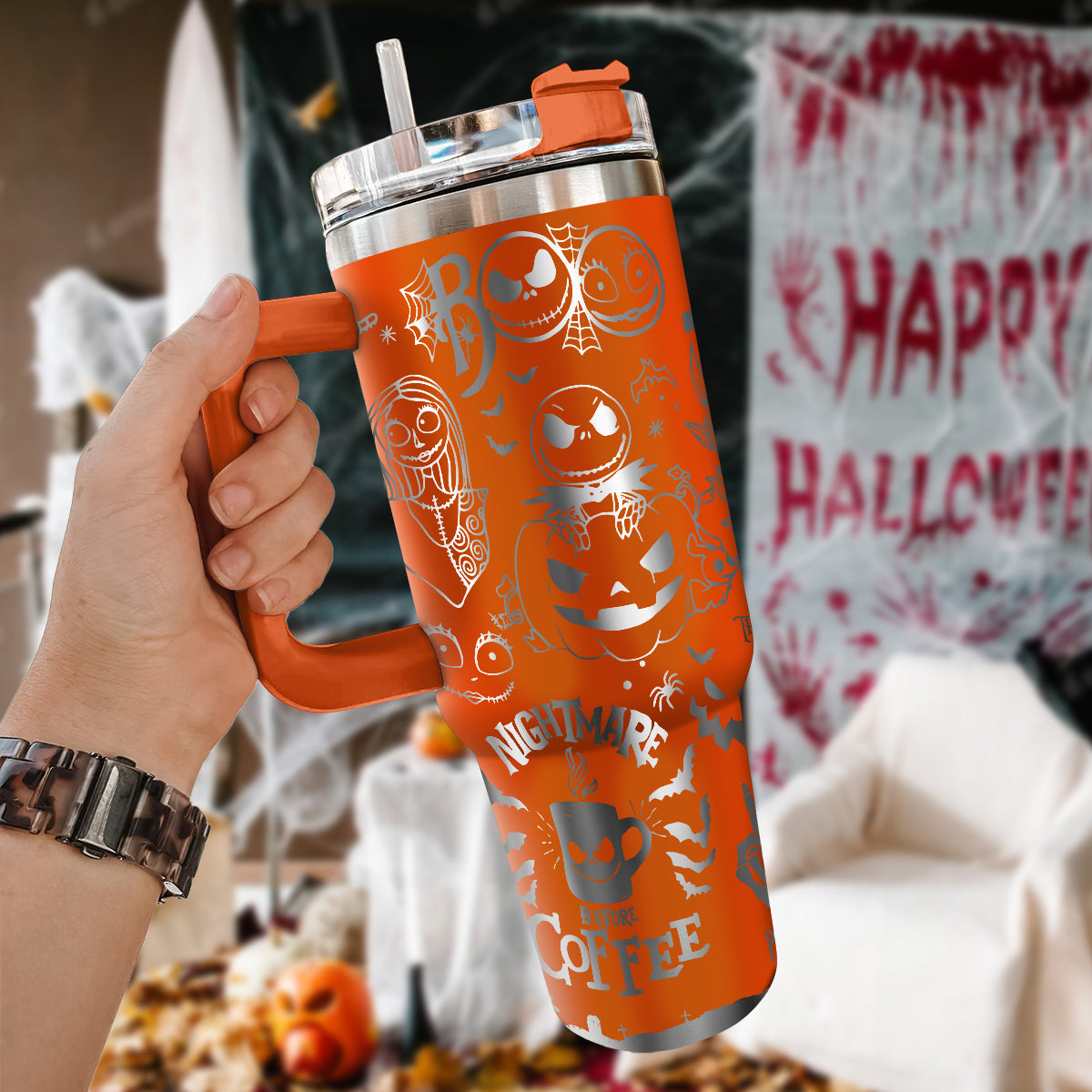 The Nightmare Before Christmas Movies Custom Stanley Quencher 40oz Stainless Steel Tumbler With Handle