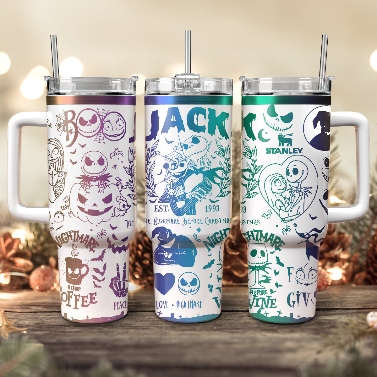 The Nightmare Before Christmas Movies Custom Stanley Quencher 40oz Stainless Steel Tumbler With Handle