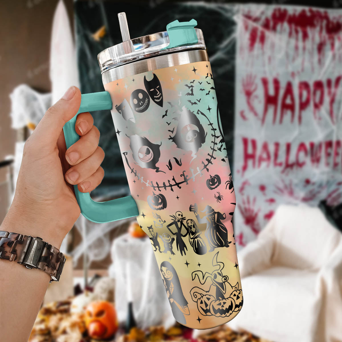 The Nightmare Before Christmas Movies Custom Stanley Quencher 40oz Stainless Steel Tumbler With Handle