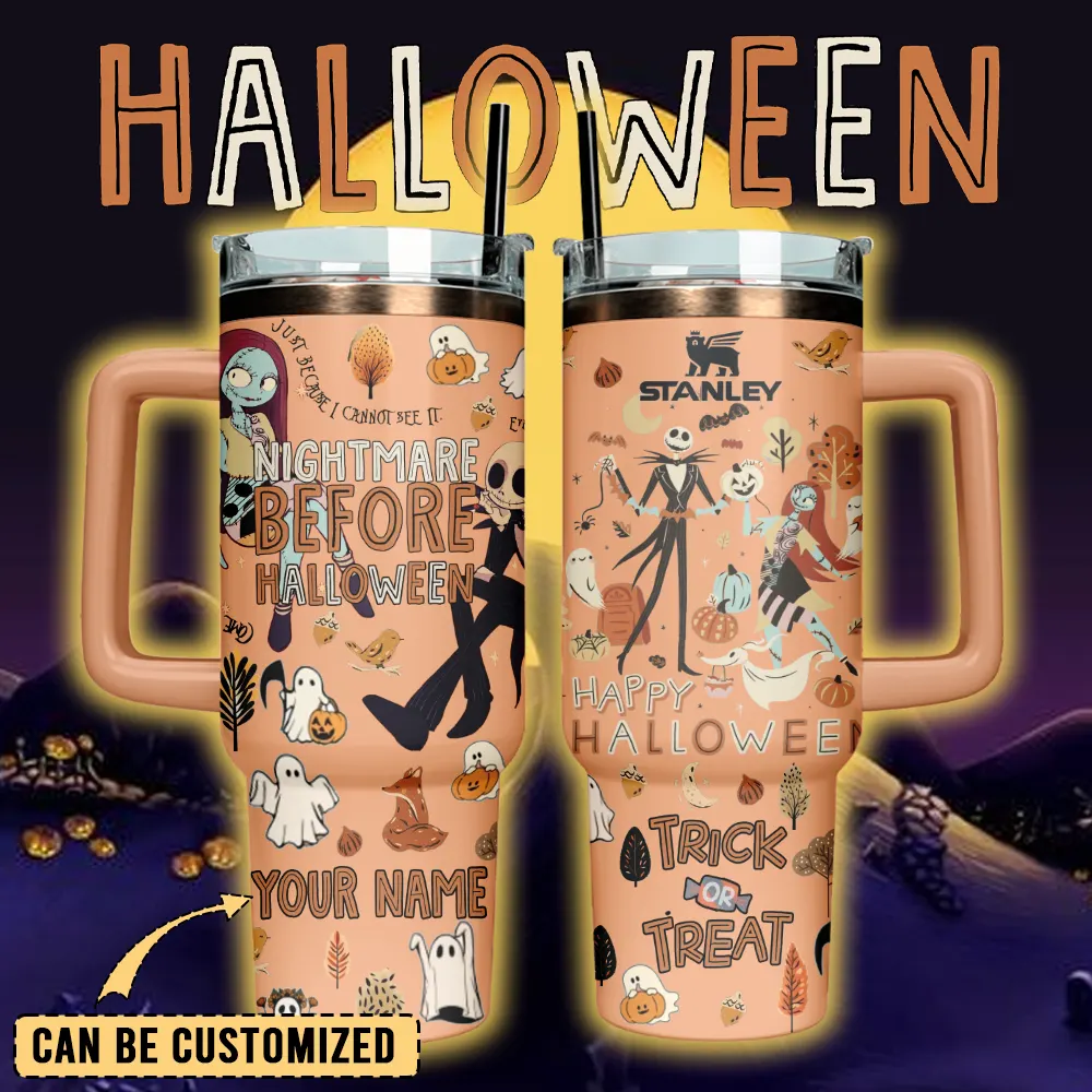 The Nightmare Before Christmas x Halloween Custom Stanley Quencher 40oz Stainless Steel Tumbler With Handle