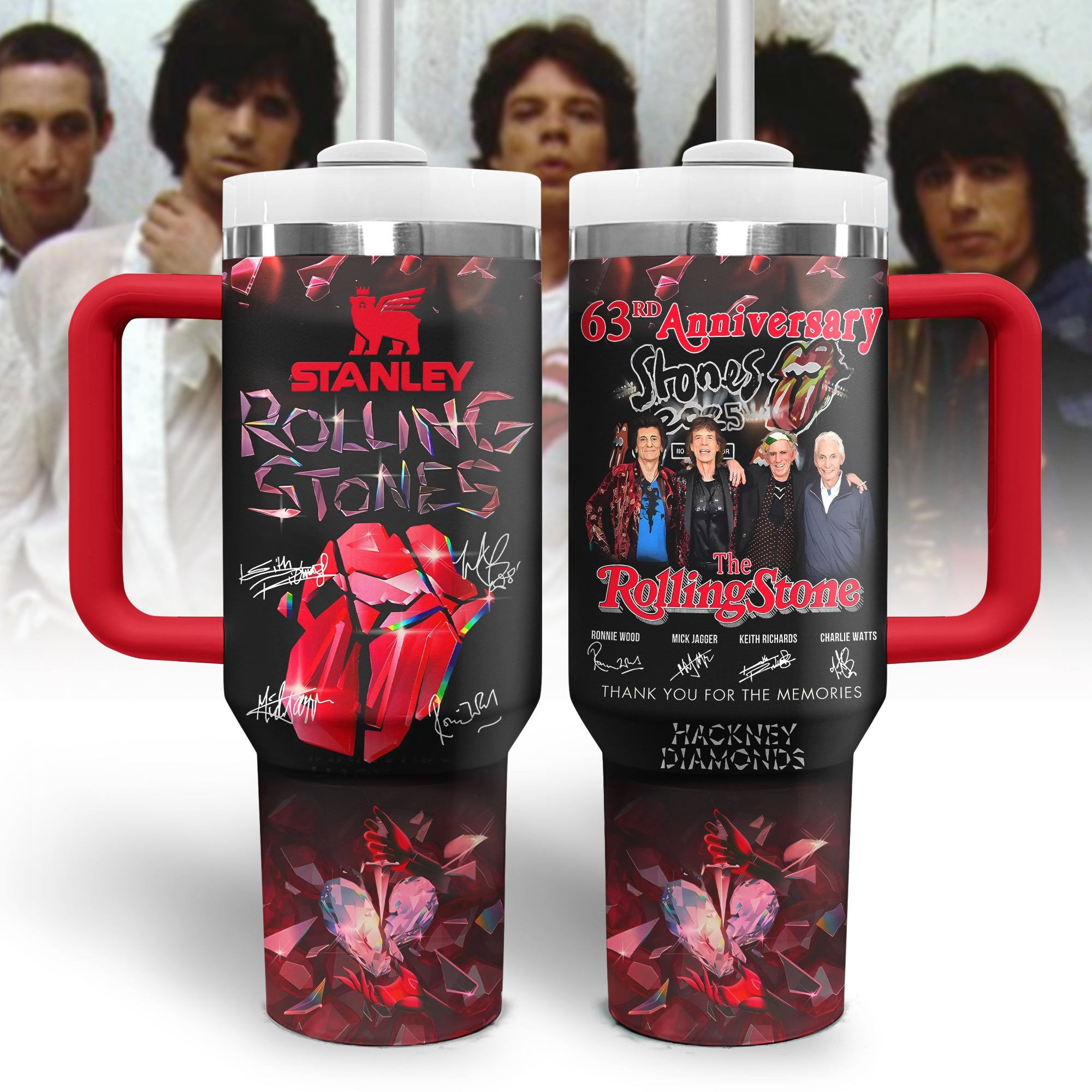 The Rolling Stones Music Custom Stanley Quencher 40oz Stainless Steel Tumbler With Handle