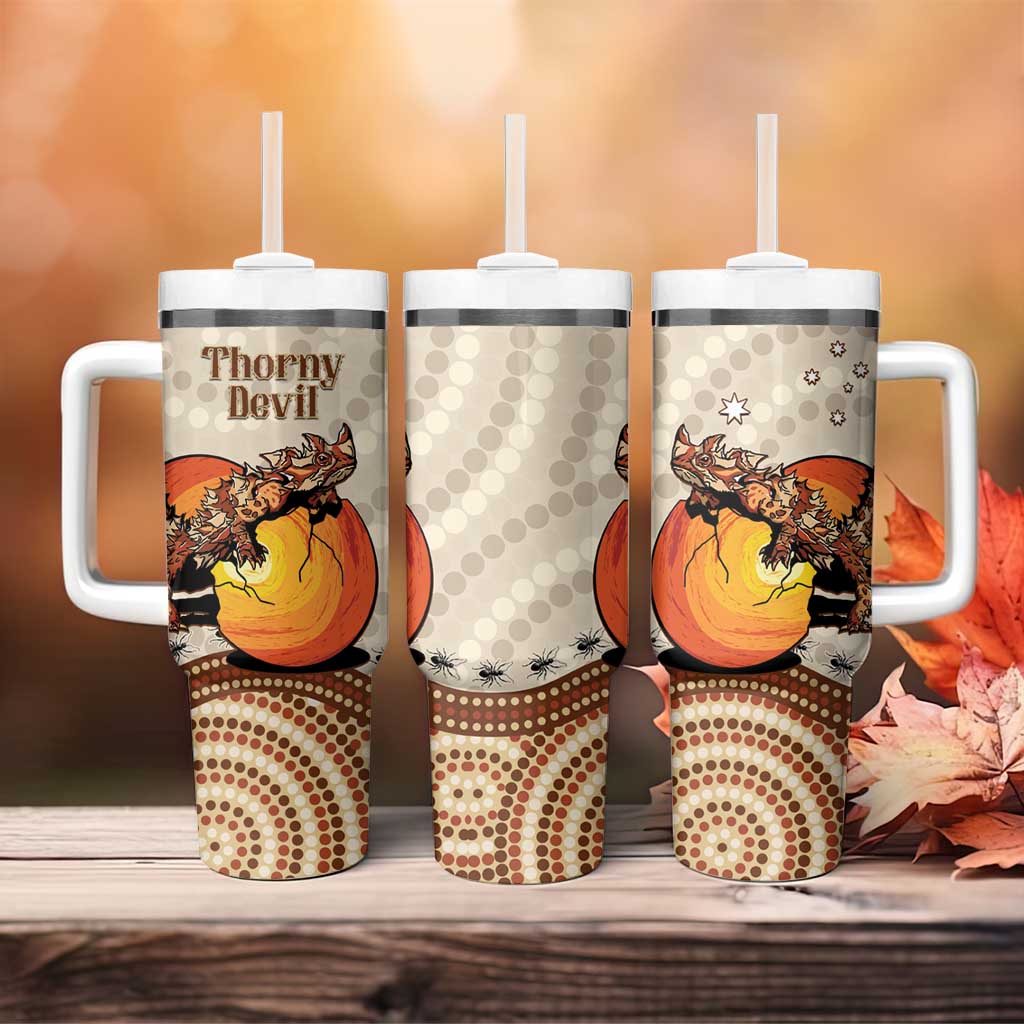 Thorny Devil Australia Baby Moloch Horridus With Ants - Aboriginal Art Custom Stanley Quencher 40oz Stainless Steel Tumbler With Handle