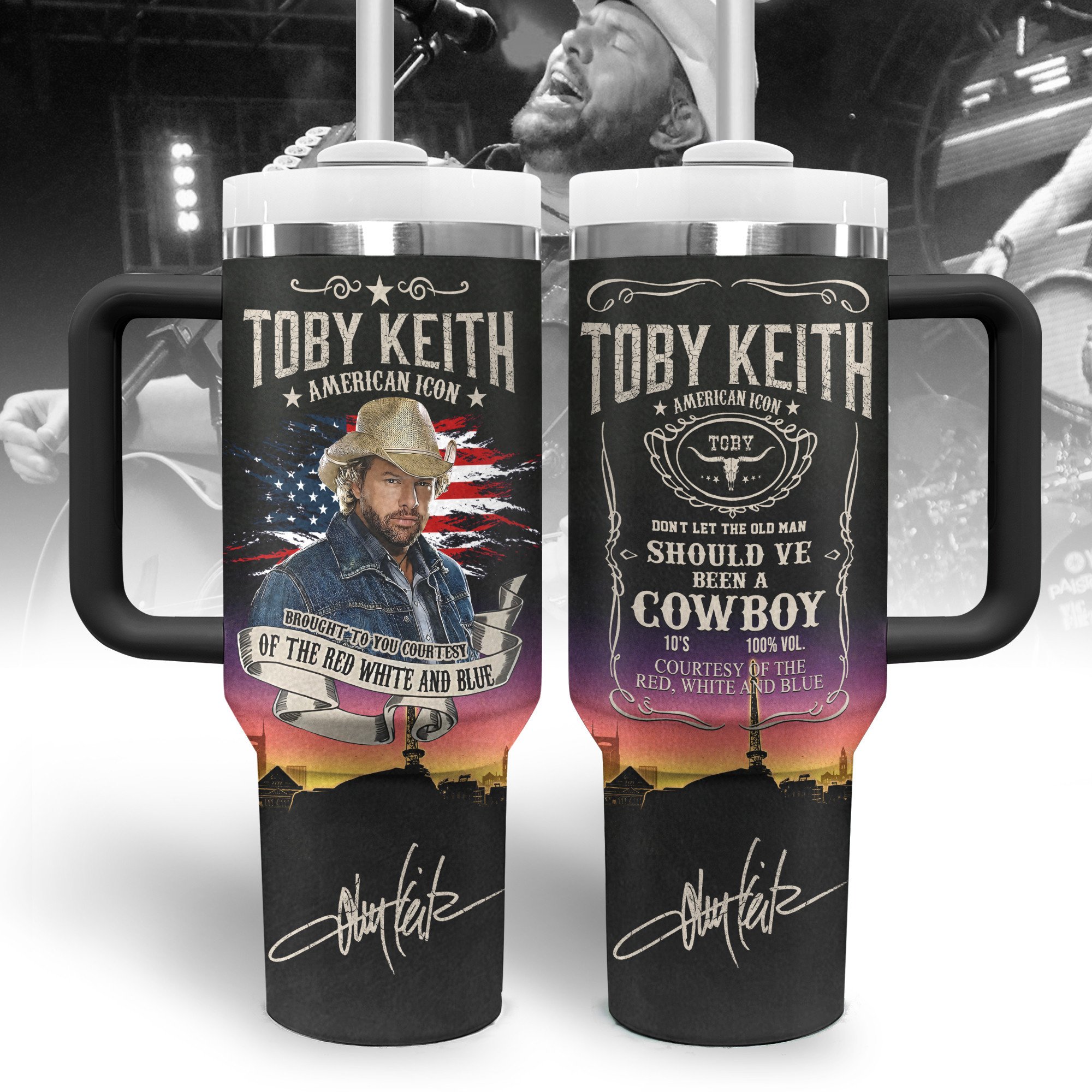 Toby Keith Music Custom Stanley Quencher 40oz Stainless Steel Tumbler With Handle