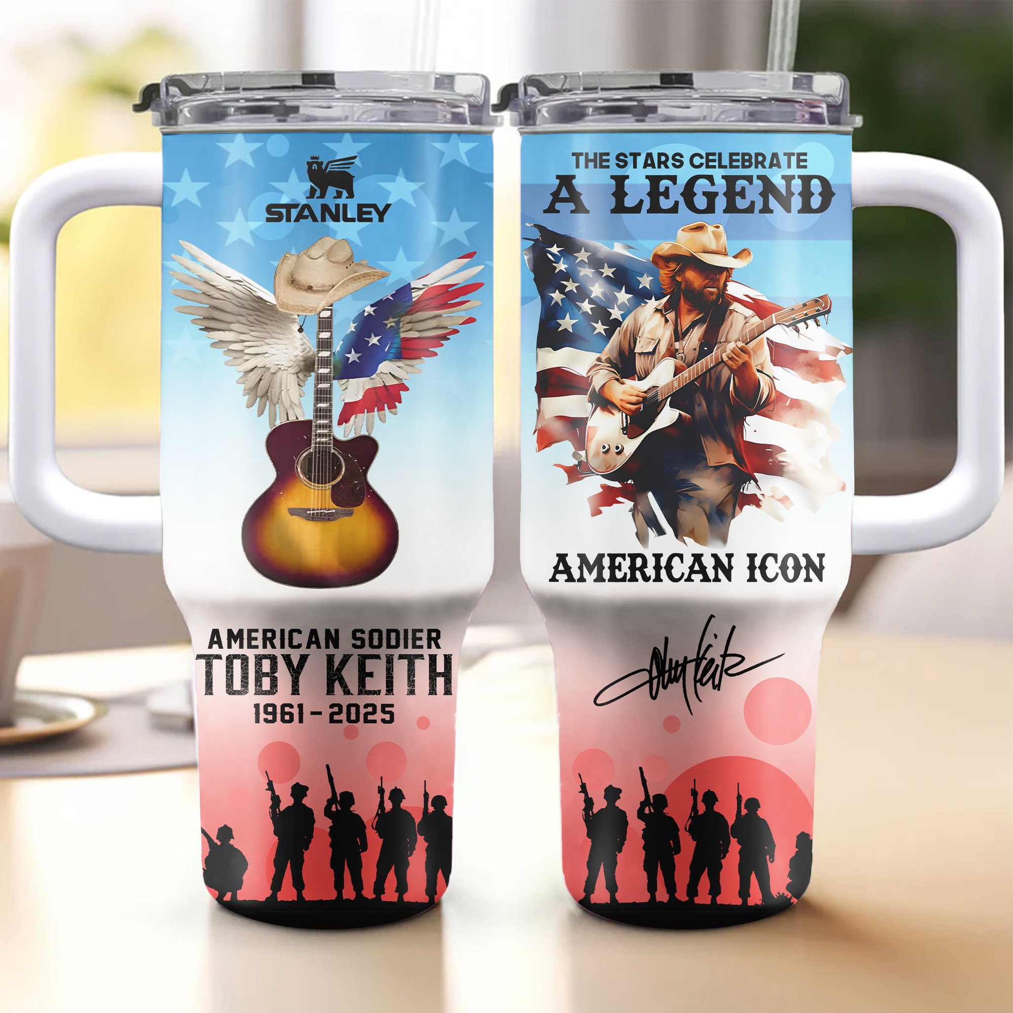 Toby Keith Music Custom Stanley Quencher 40oz Stainless Steel Tumbler With Handle