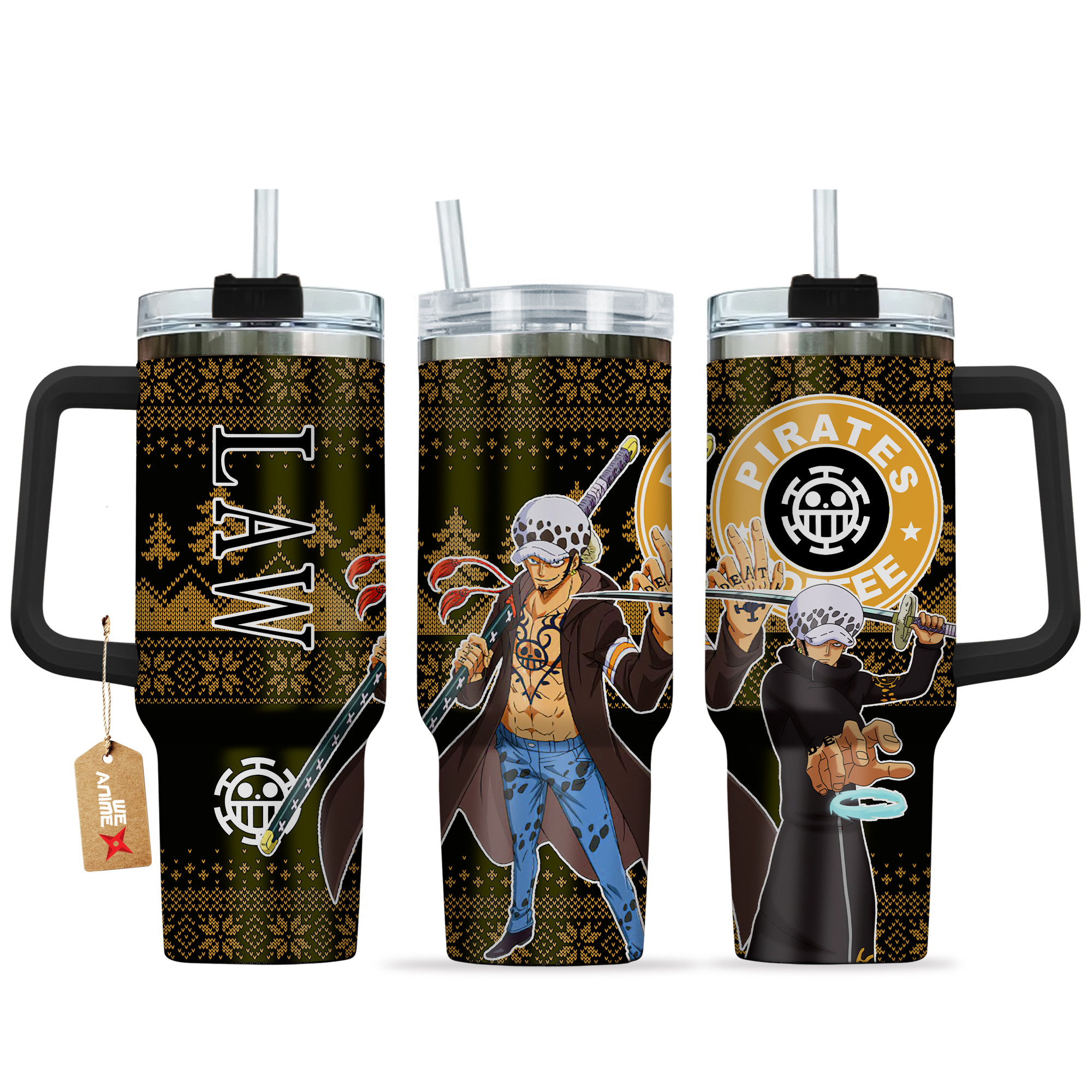 Trafalgar D. Law One Piece Anime Custom Stanley Quencher 40oz Stainless Steel Tumbler With Handle