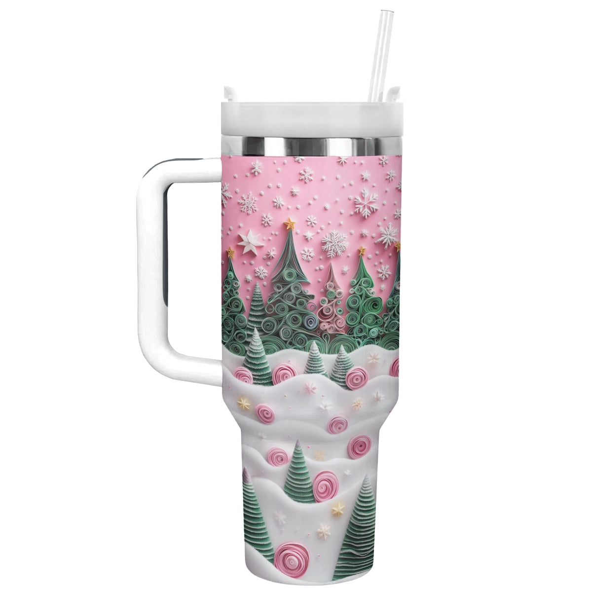 Tree Winter Wonderland Custom Stanley Quencher 40oz Stainless Steel Tumbler With Handle