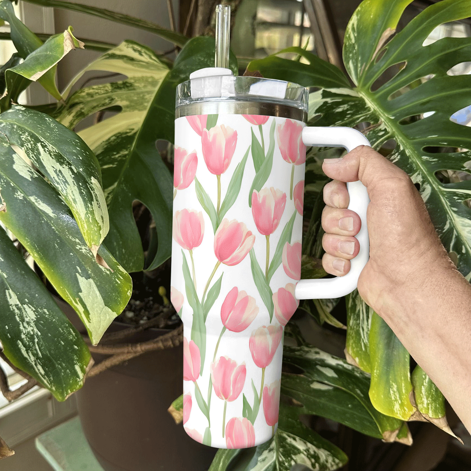 Tulip in Spring Bloom Custom Stanley Quencher 40oz Stainless Steel Tumbler With Handle