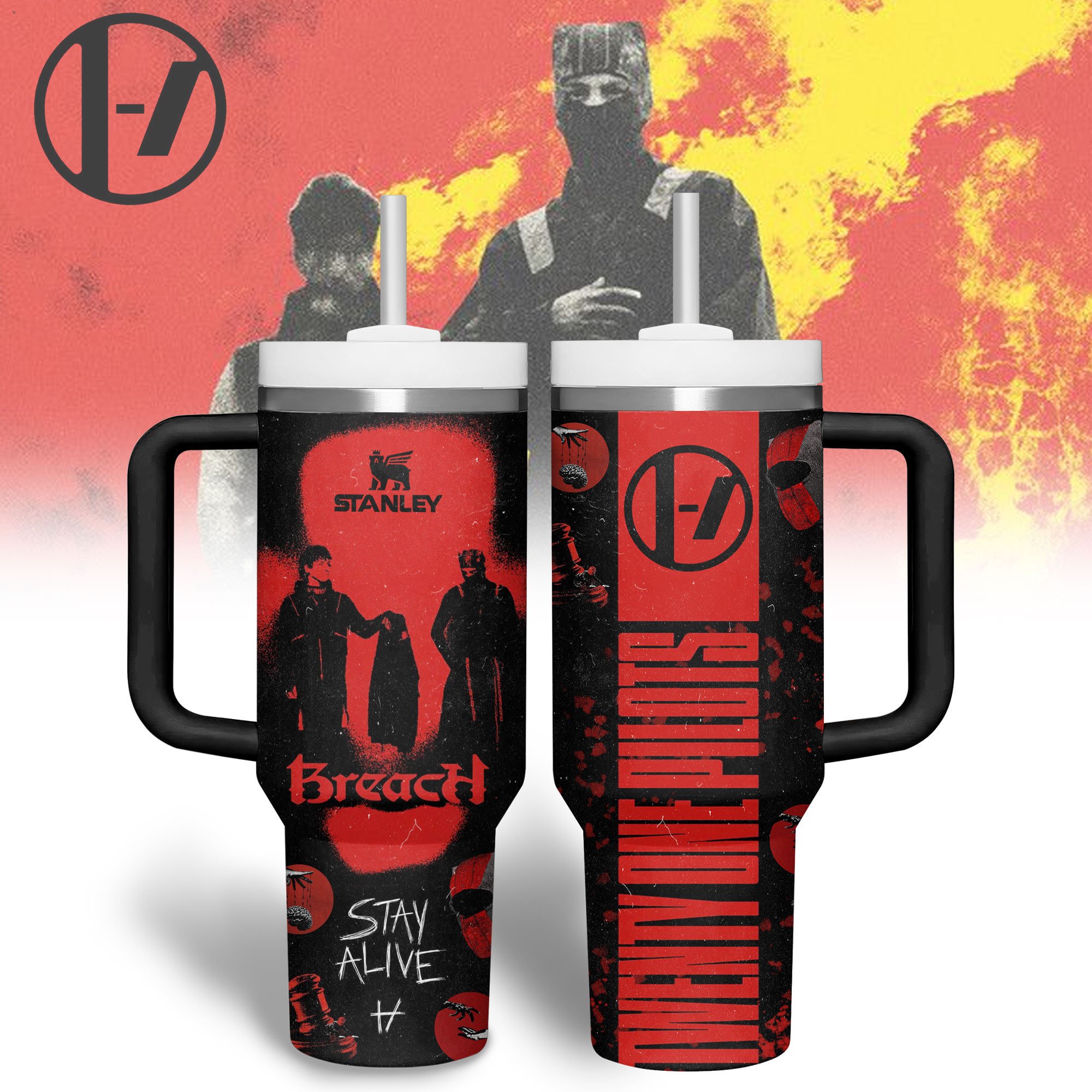 Twenty One Pilots Music Custom Stanley Quencher 40oz Stainless Steel Tumbler With Handle