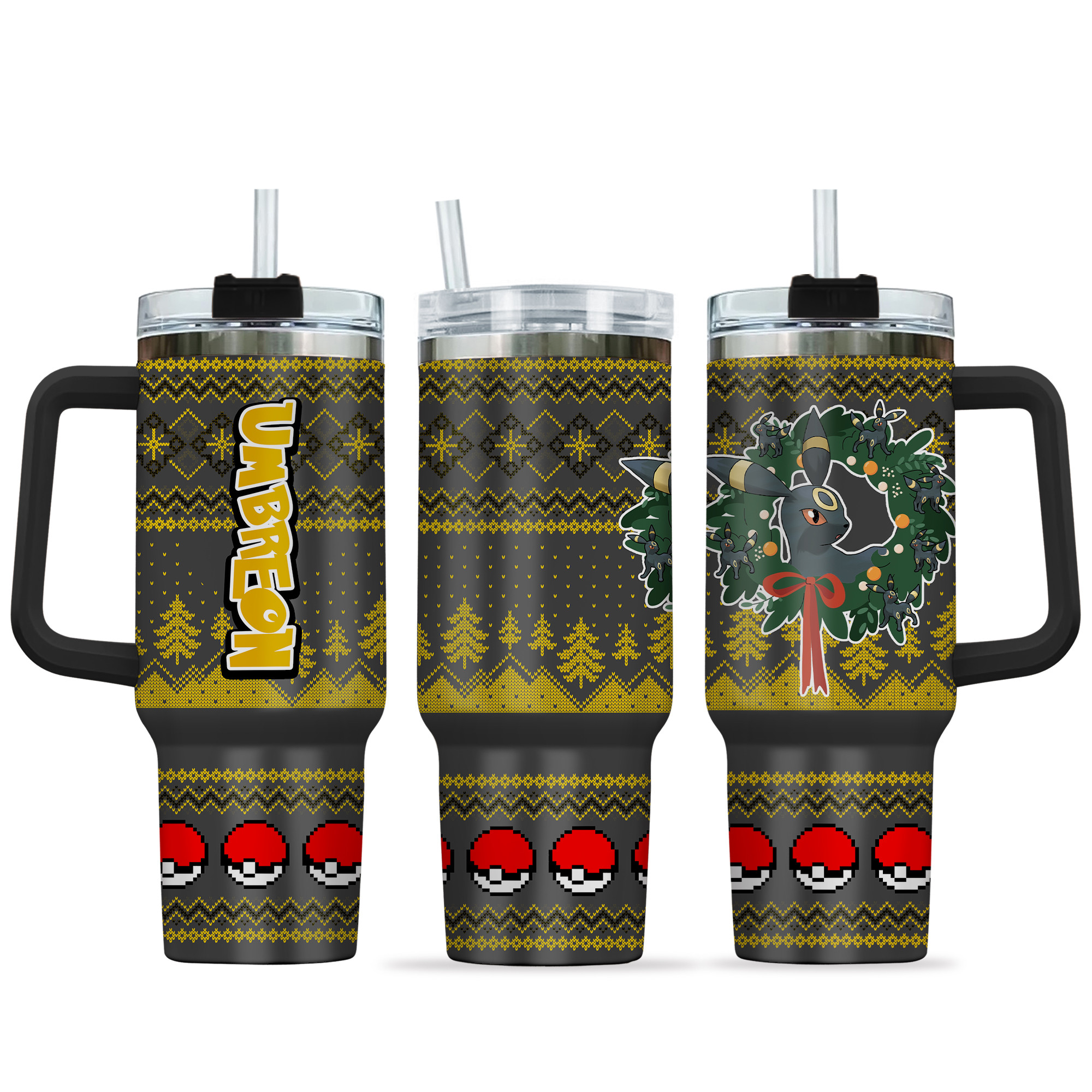 Umbreon Pokemon Anime Custom Stanley Quencher 40oz Stainless Steel Tumbler With Handle
