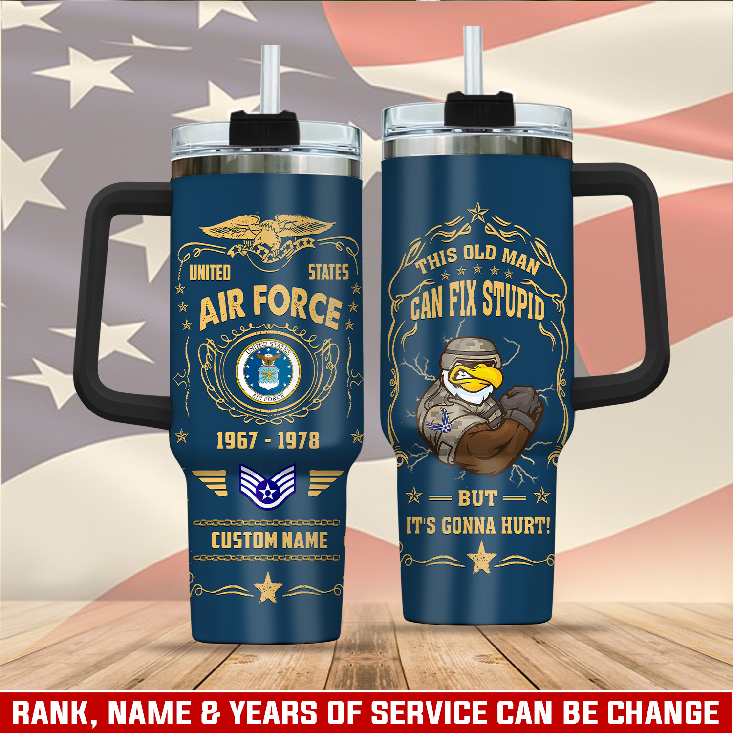 United States Air Force Custom Stanley Quencher 40oz Stainless Steel Tumbler With Handle