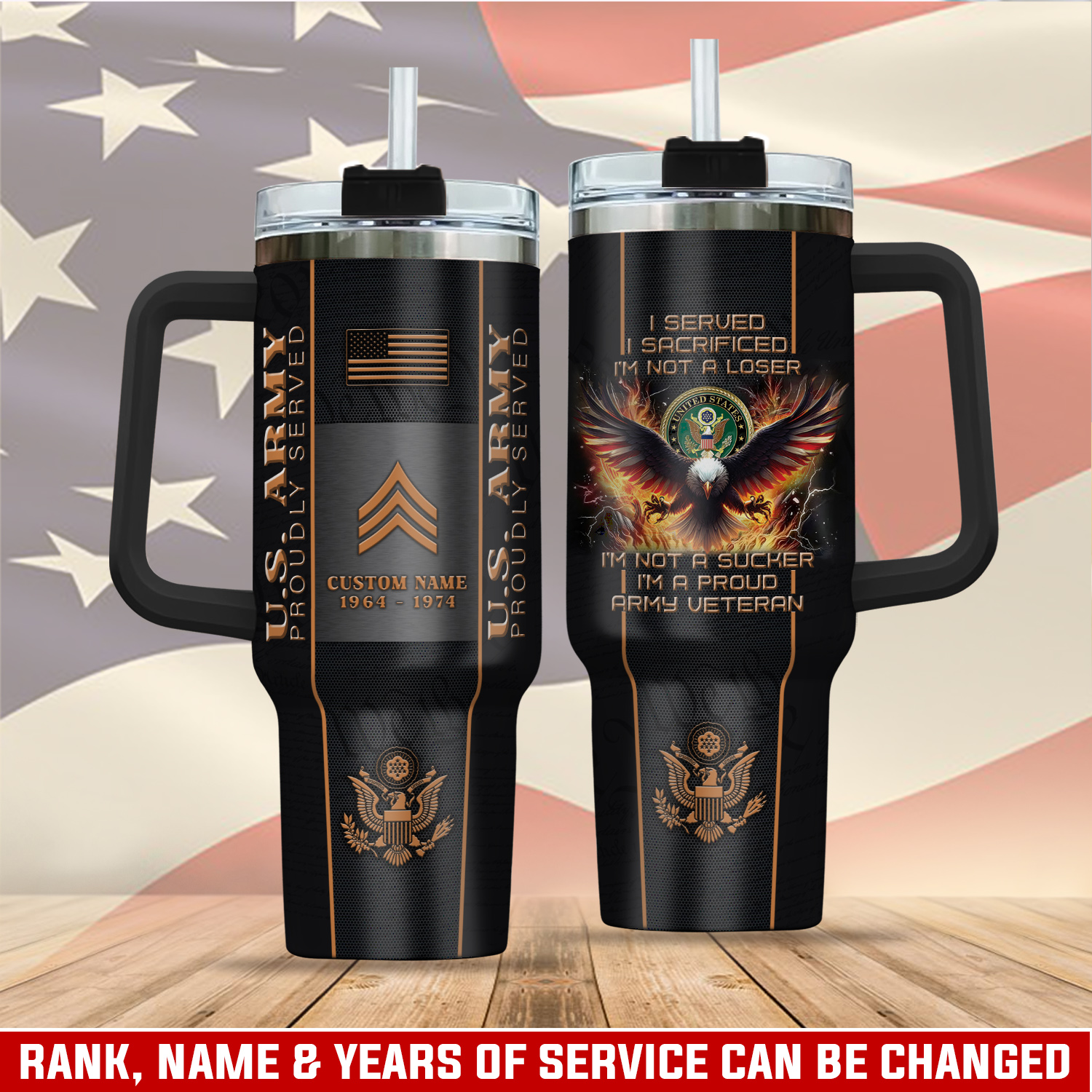 United States Army Custom Stanley Quencher 40oz Stainless Steel Tumbler With Handle