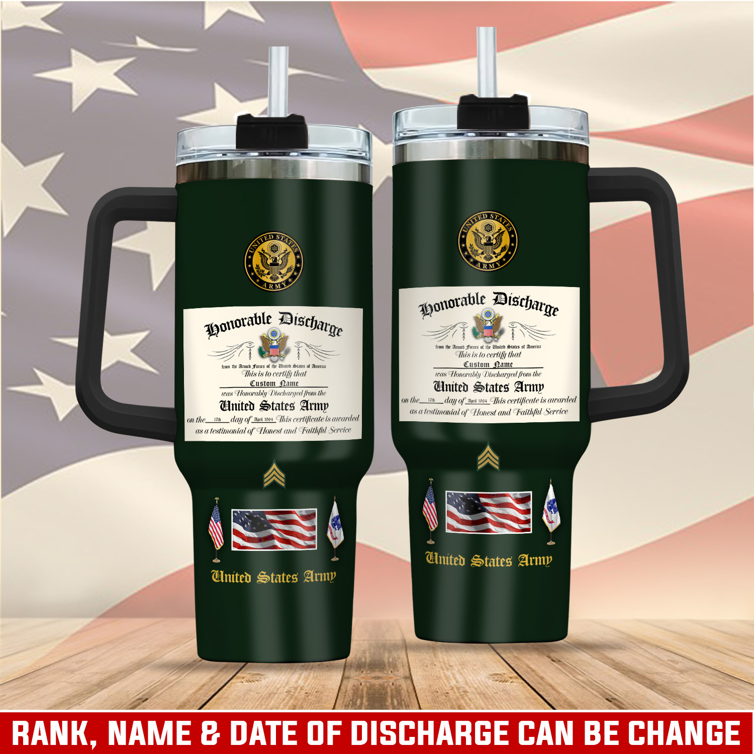 United States Army Custom Stanley Quencher 40oz Stainless Steel Tumbler With Handle