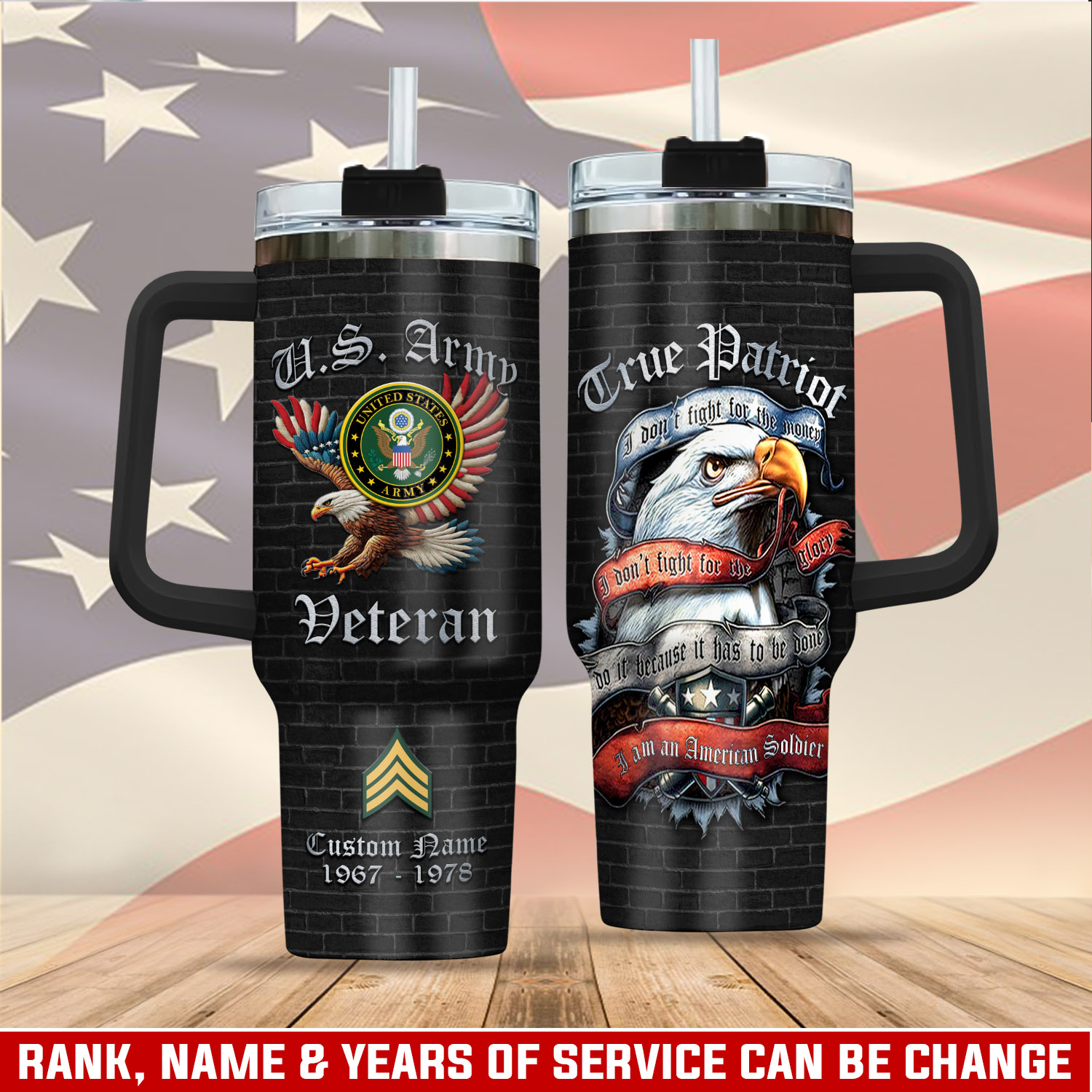 United States Army Custom Stanley Quencher 40oz Stainless Steel Tumbler With Handle