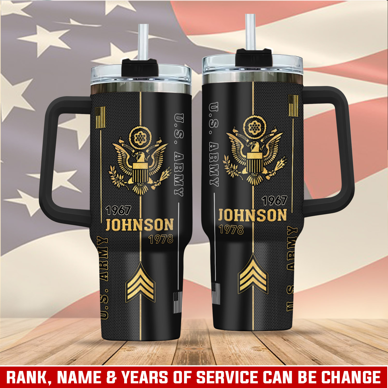 United States Army Custom Stanley Quencher 40oz Stainless Steel Tumbler With Handle