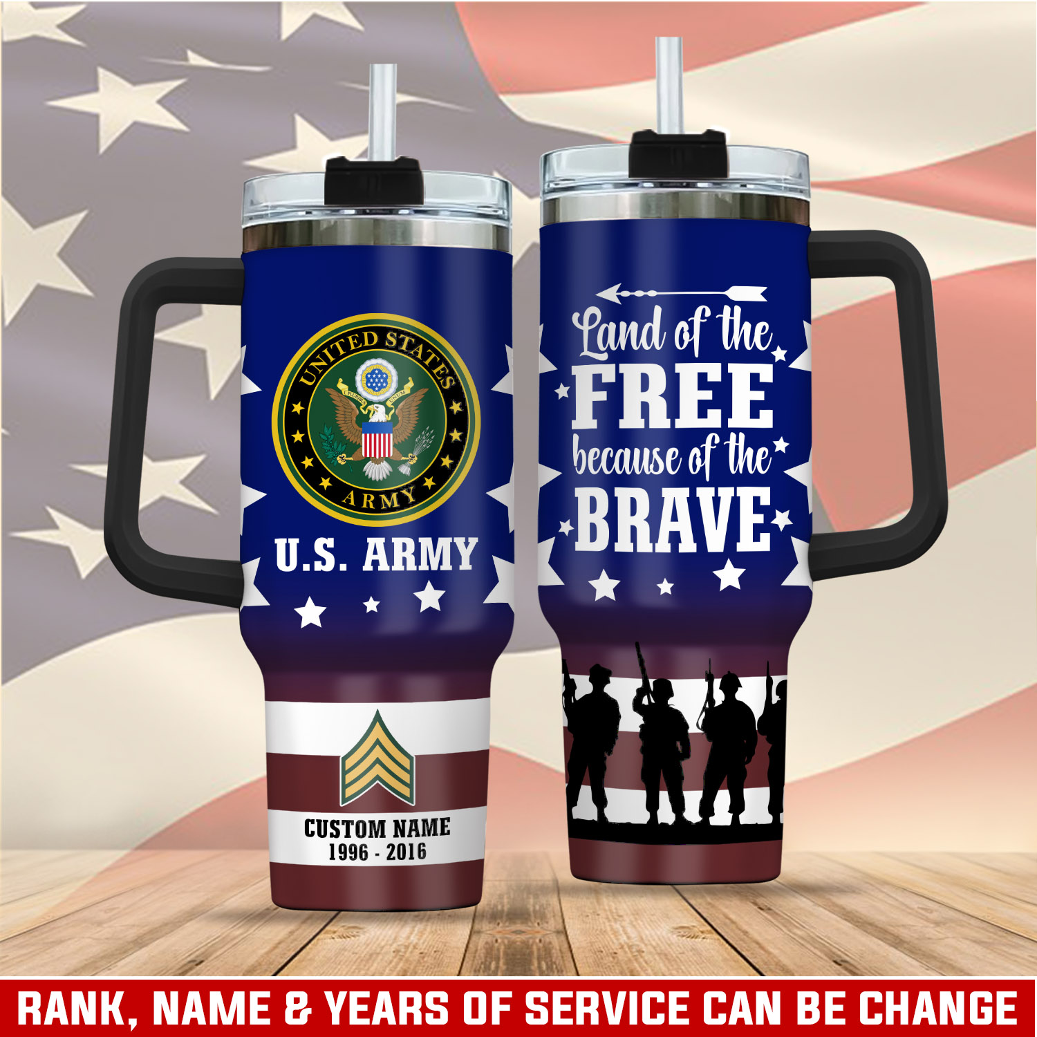 United States Army Custom Stanley Quencher 40oz Stainless Steel Tumbler With Handle