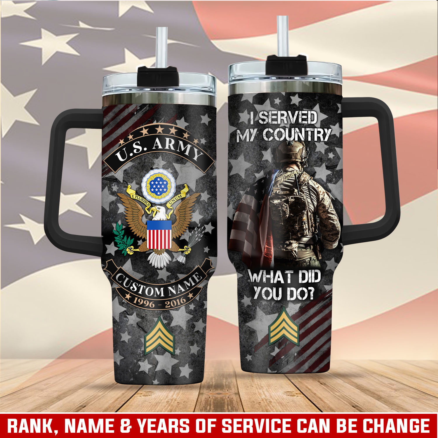 United States Army Custom Stanley Quencher 40oz Stainless Steel Tumbler With Handle
