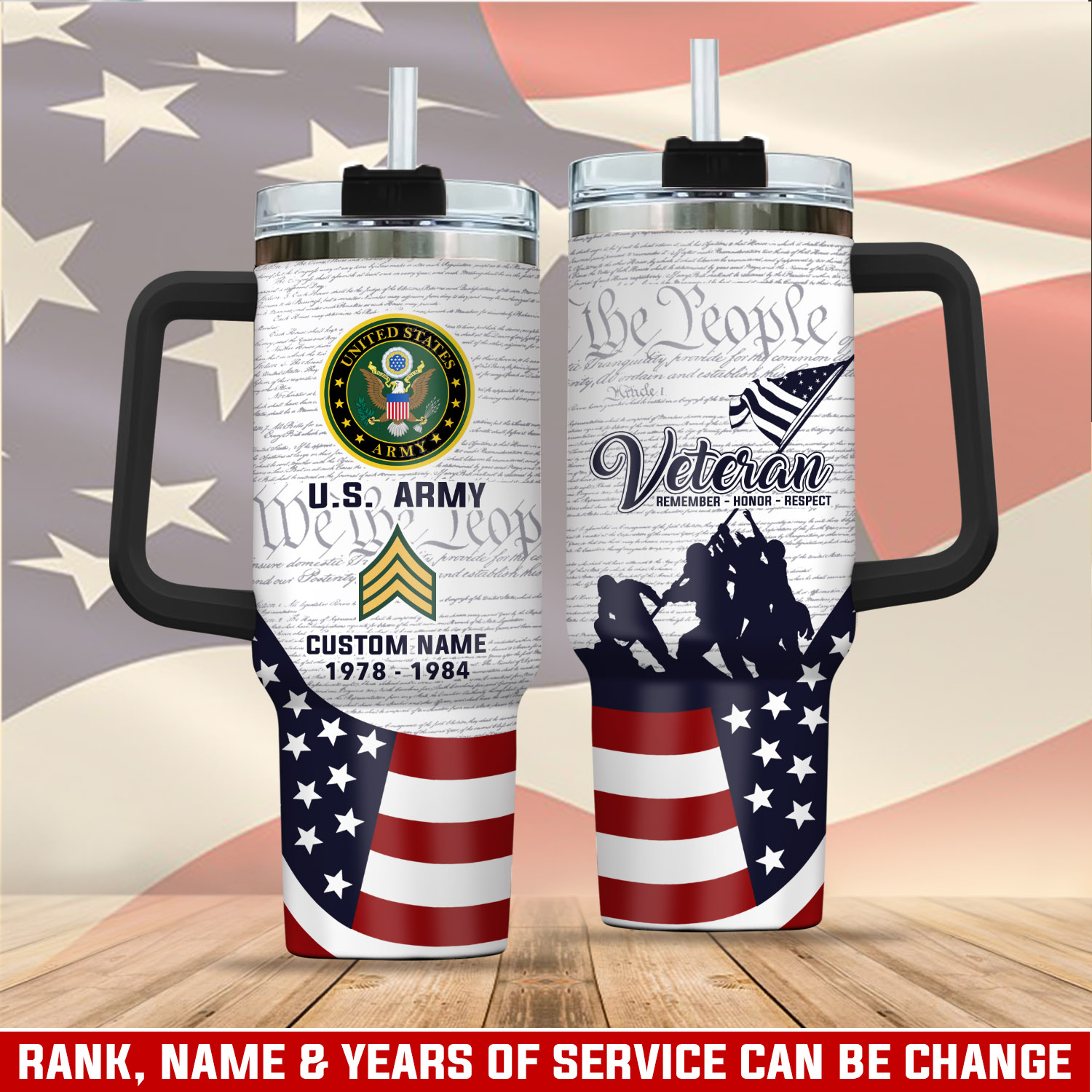 United States Army Custom Stanley Quencher 40oz Stainless Steel Tumbler With Handle