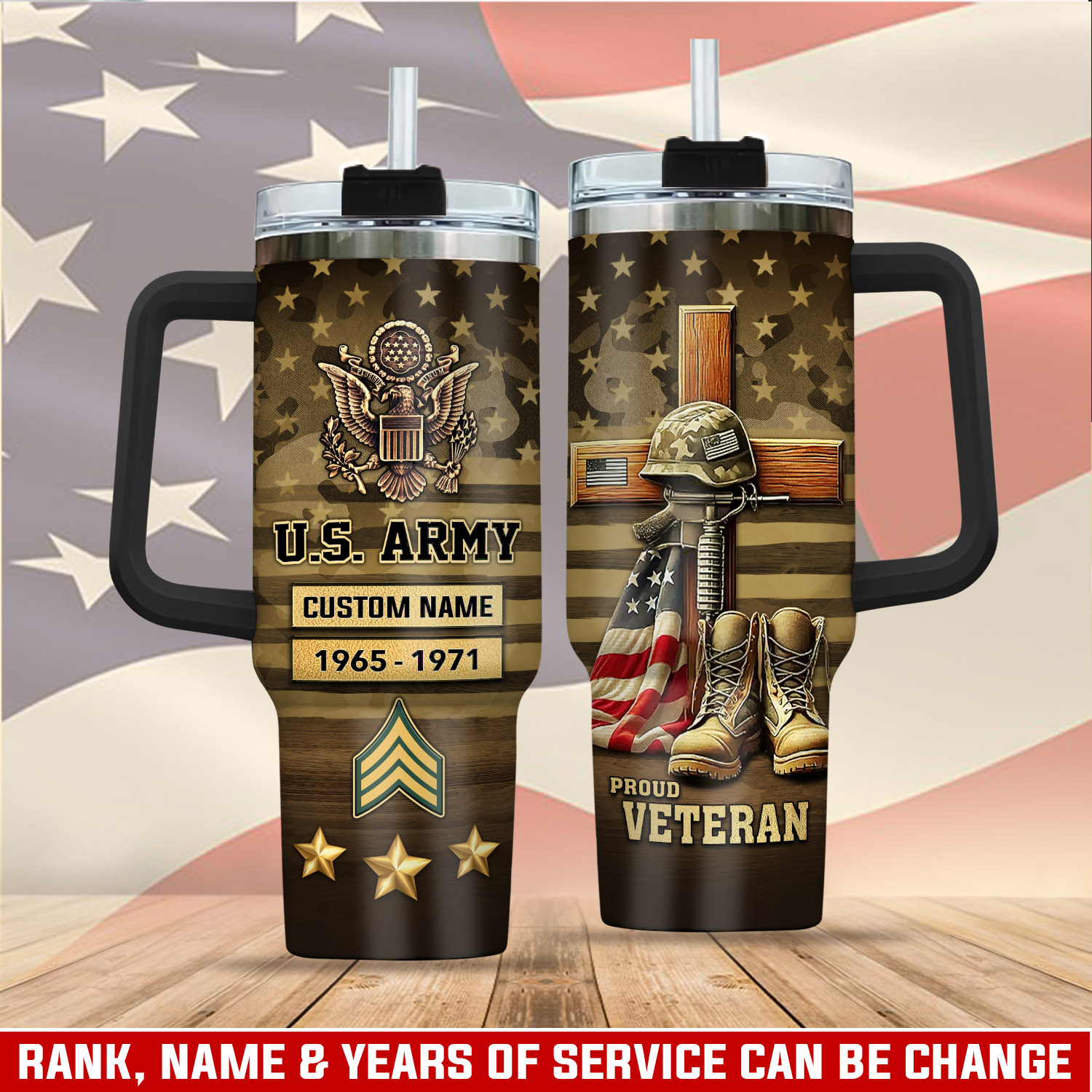 United States Army Custom Stanley Quencher 40oz Stainless Steel Tumbler With Handle