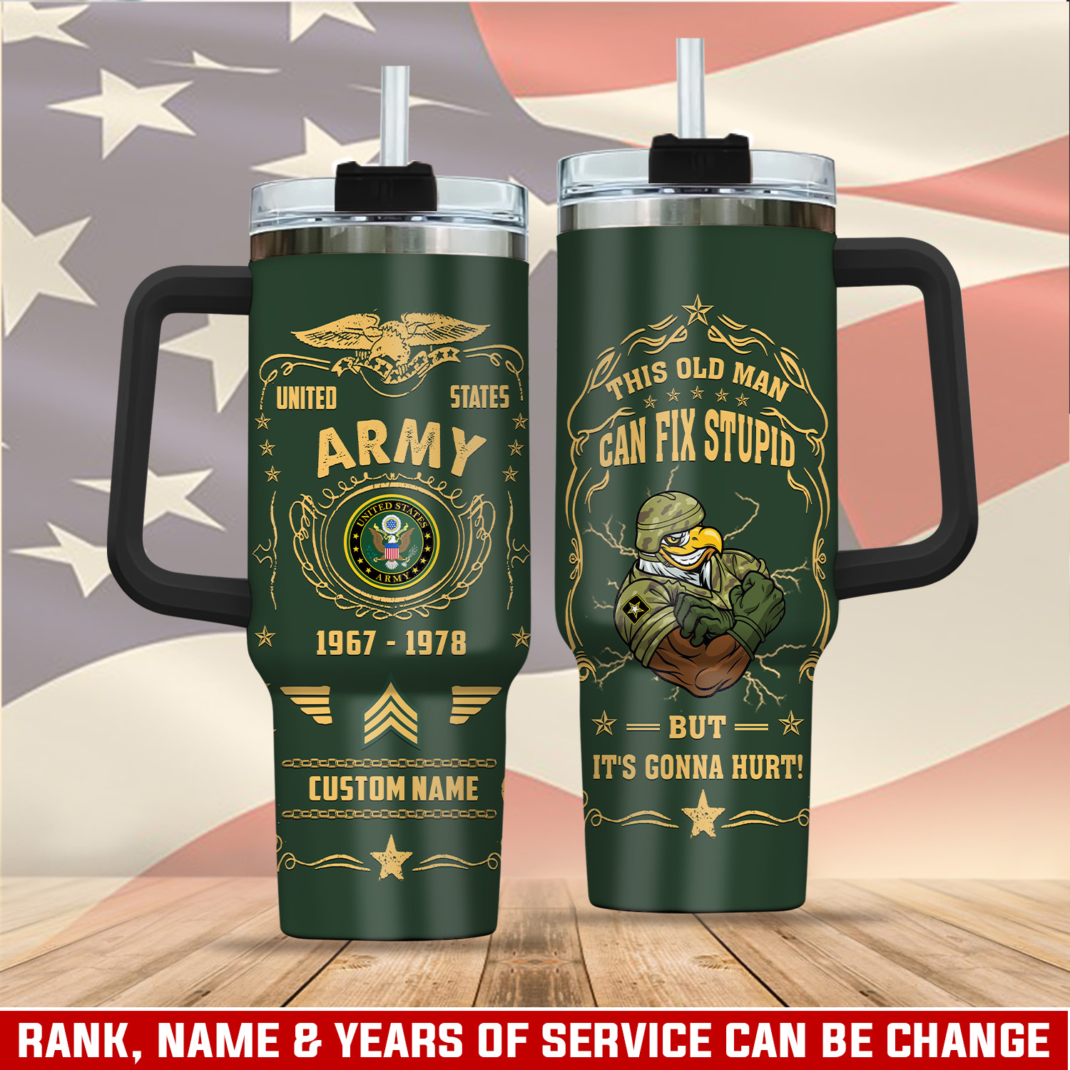 United States Army Custom Stanley Quencher 40oz Stainless Steel Tumbler With Handle