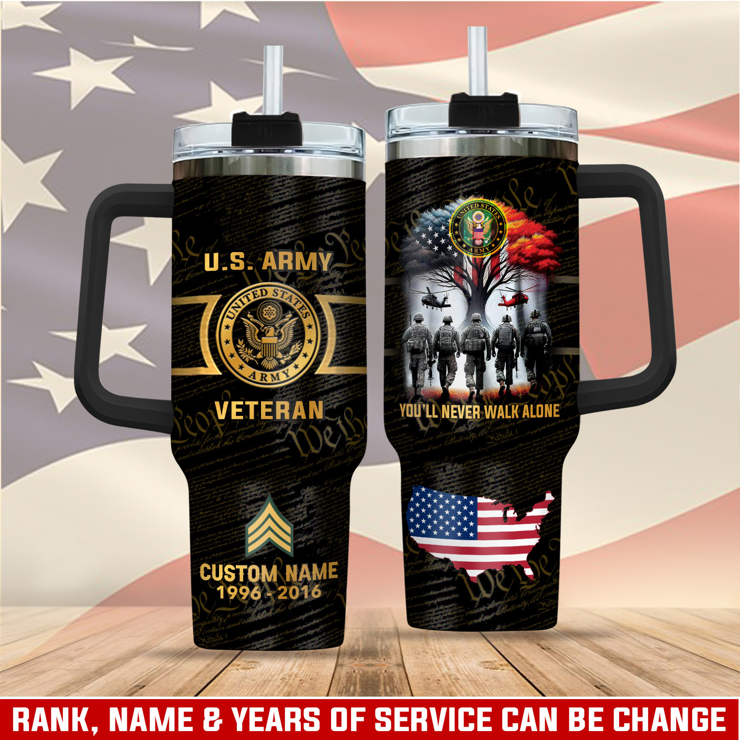 United States Army Custom Stanley Quencher 40oz Stainless Steel Tumbler With Handle