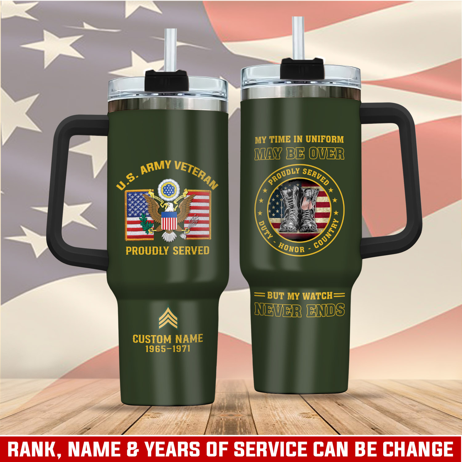 United States Army Custom Stanley Quencher 40oz Stainless Steel Tumbler With Handle